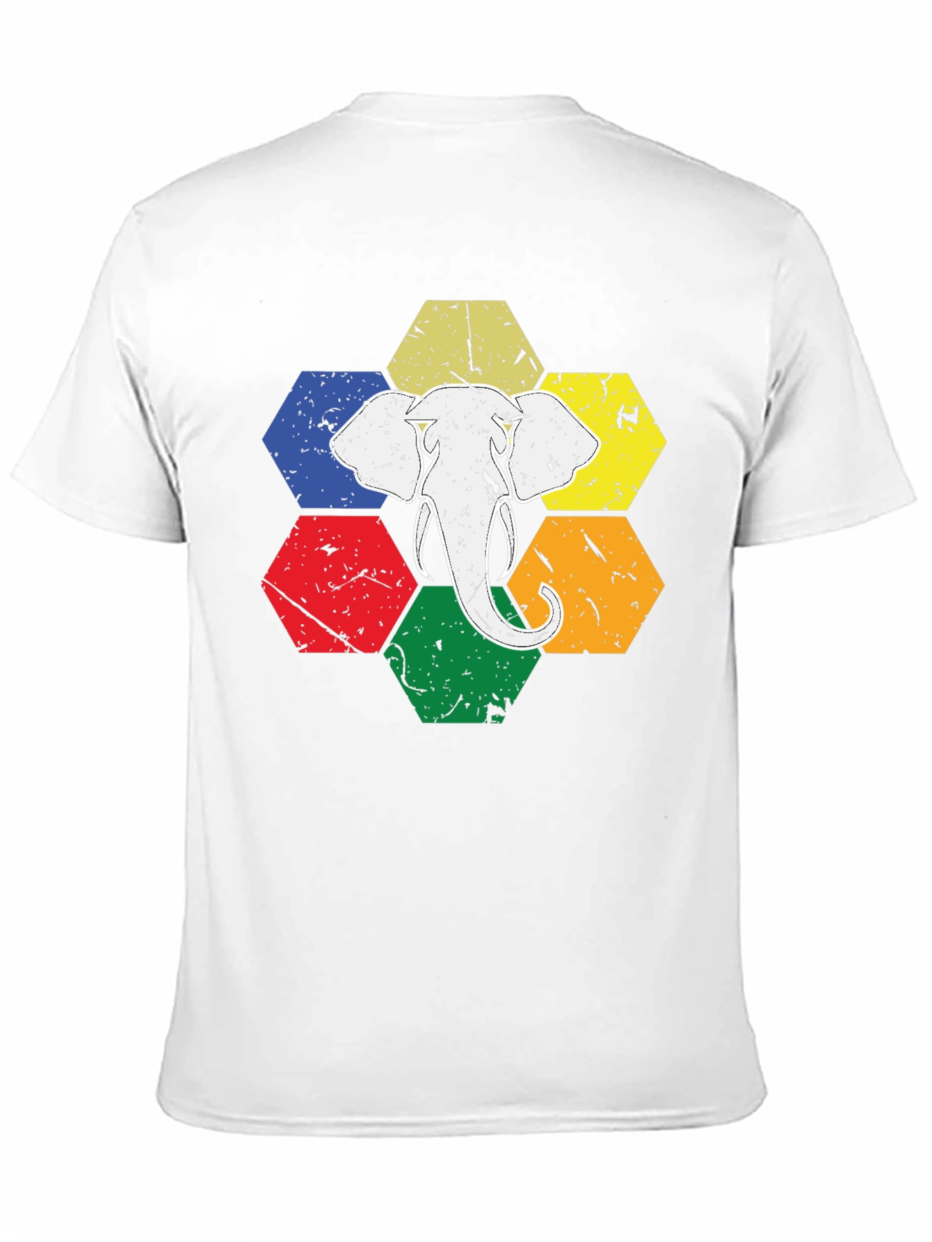 Elephant Graphic Tee - Colorful Hexagon Design