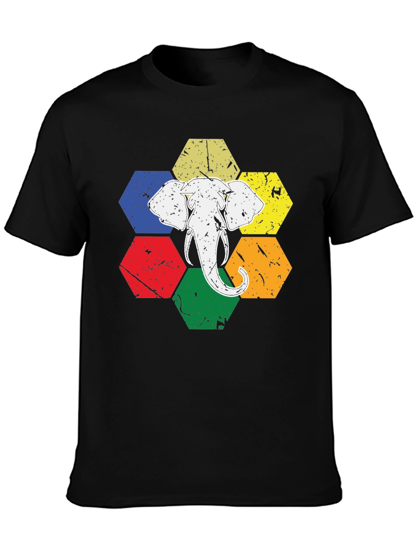 Elephant Graphic Tee - Colorful Hexagon Design