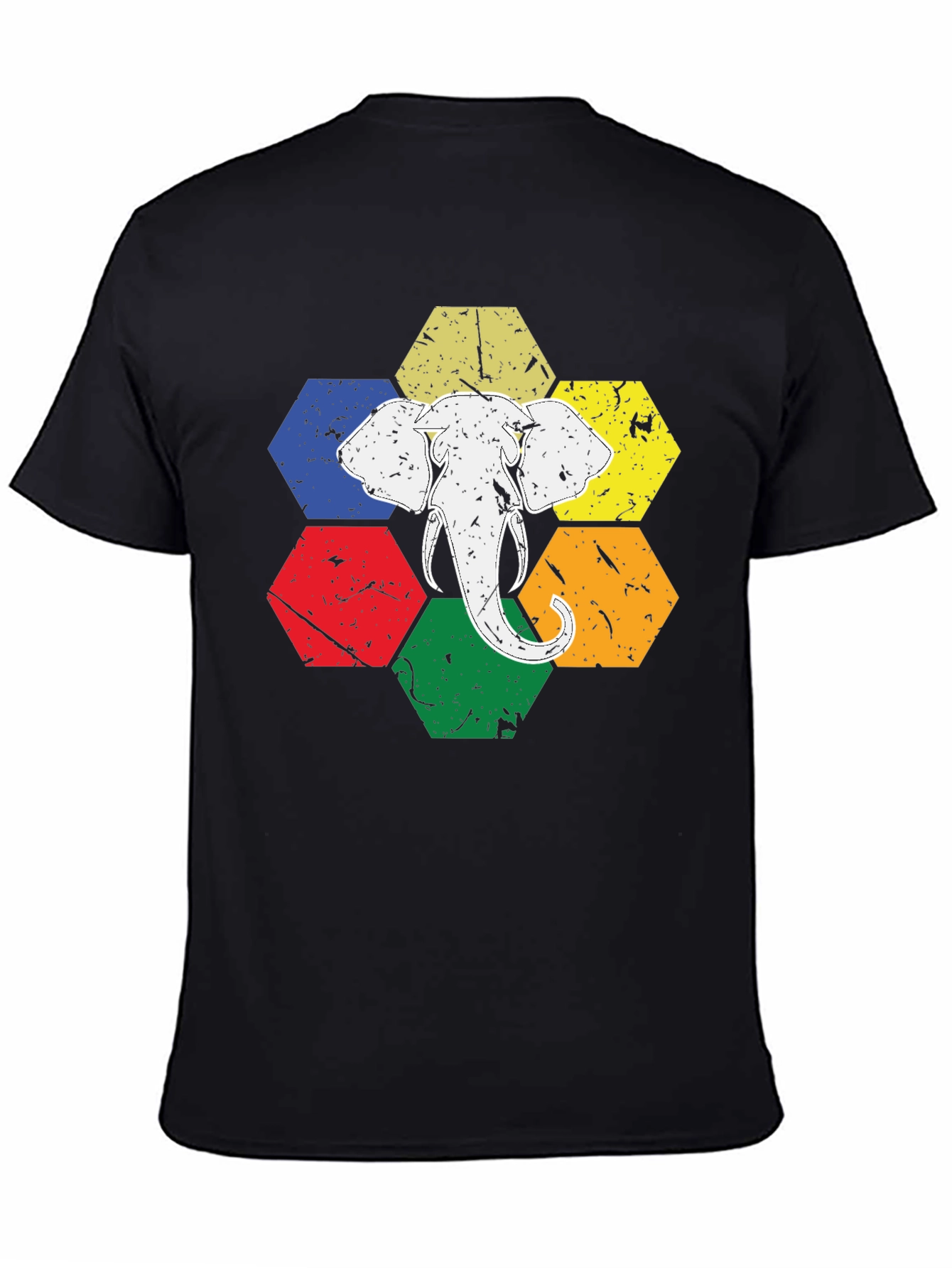 Elephant Graphic Tee - Colorful Hexagon Design
