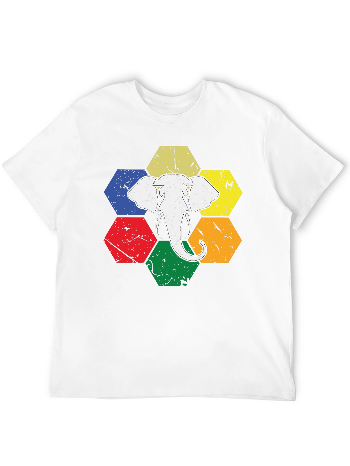 Elephant Graphic Tee - Colorful Hexagon Design