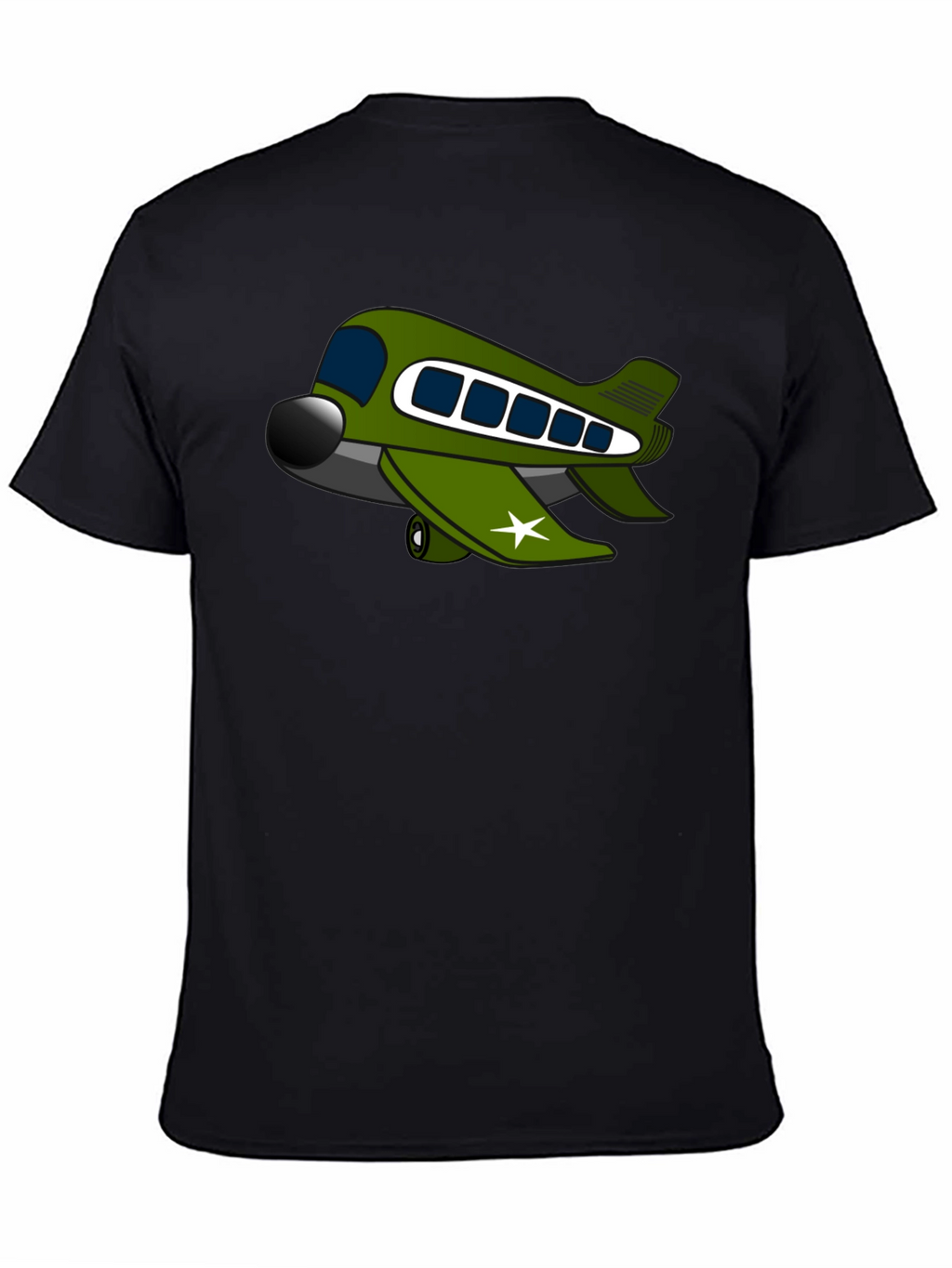 Cartoon Airplane Graphic Tee - Black