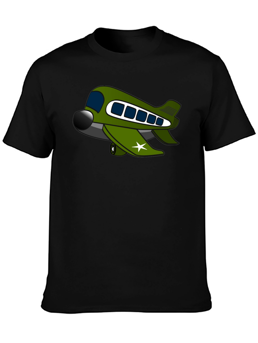 Cartoon Airplane Graphic Tee - Black