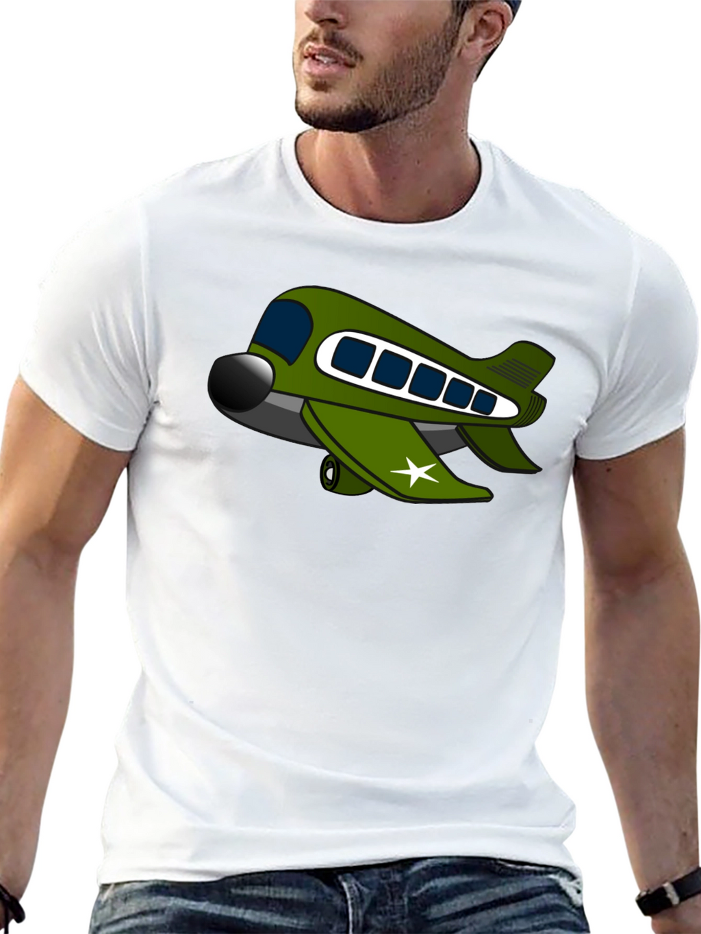 Cartoon Airplane Graphic Tee - Black