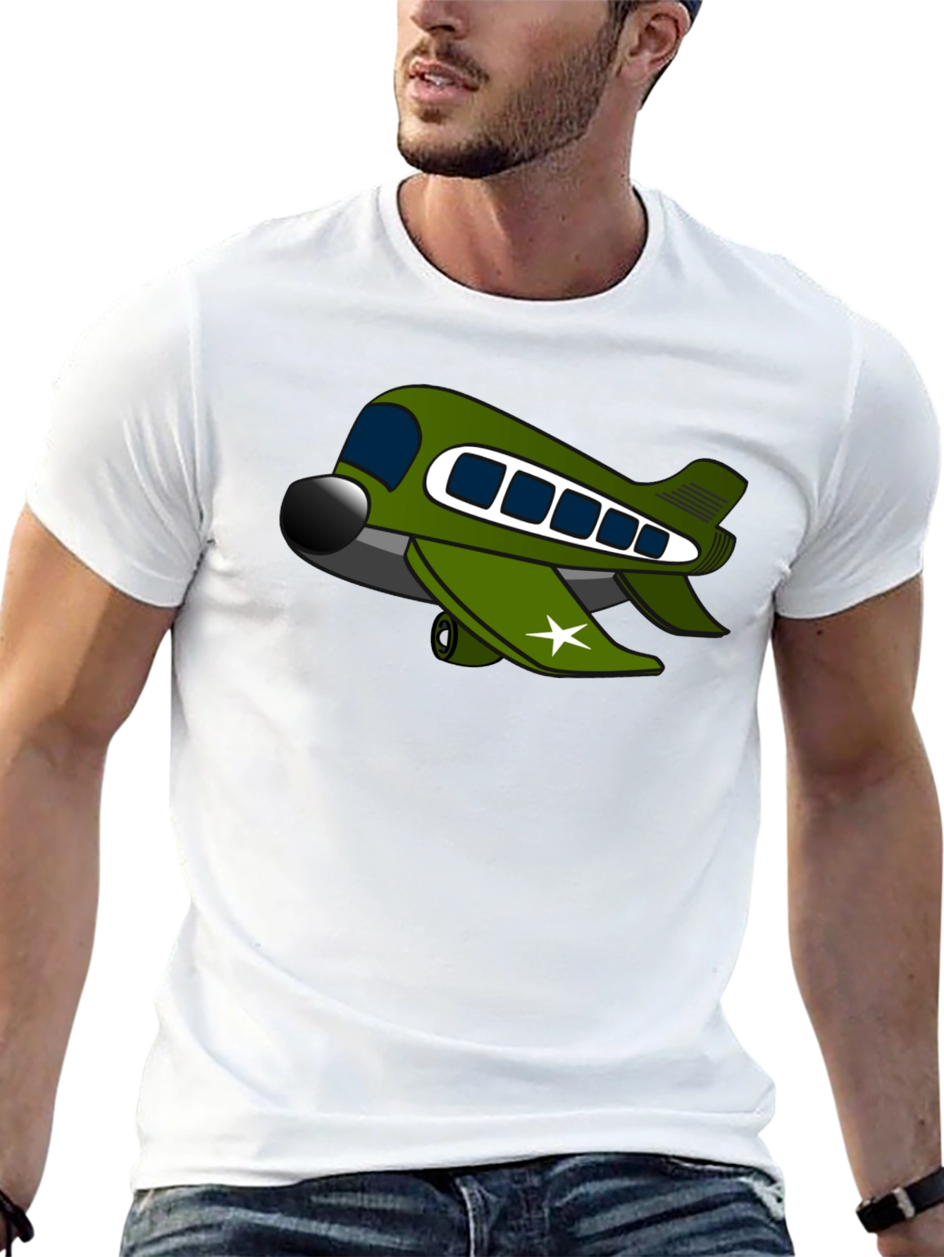 Cartoon Airplane Graphic Tee - Black