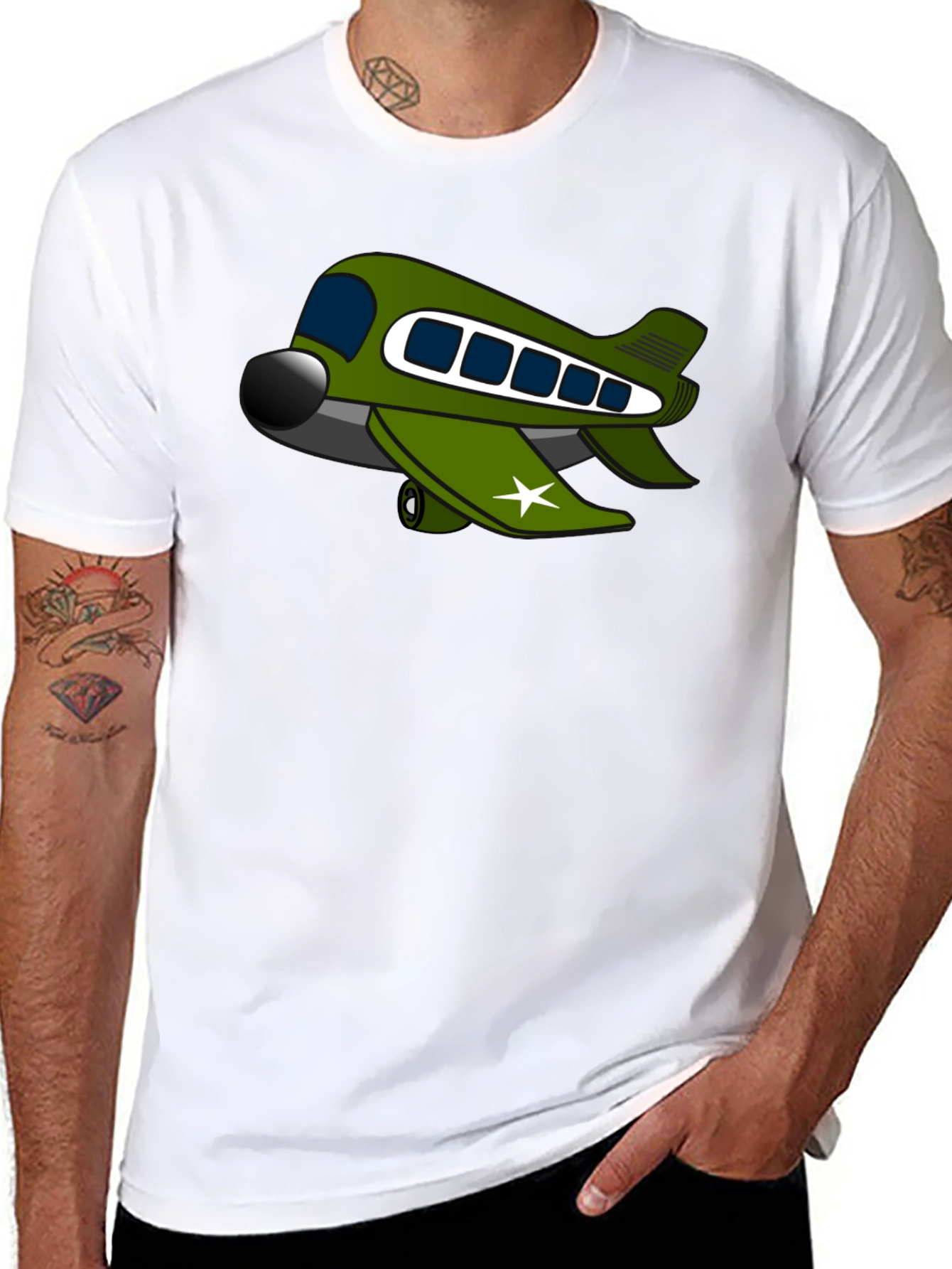 Cartoon Airplane Graphic Tee - Black