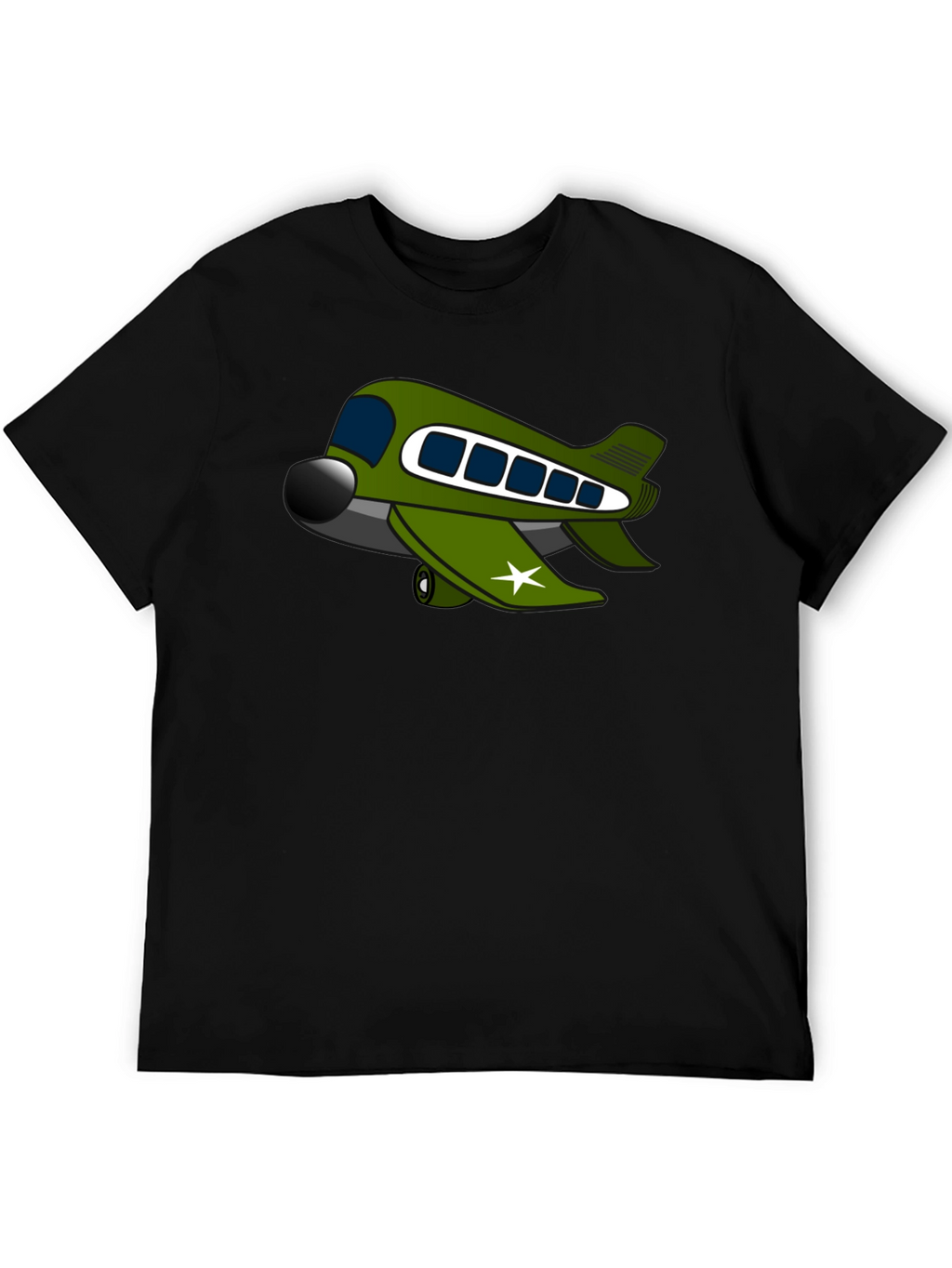 Cartoon Airplane Graphic Tee - Black