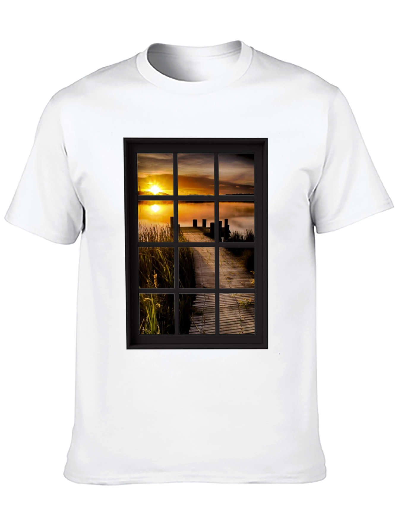 Sunrise Pier Window Graphic Tee - Unique Design!