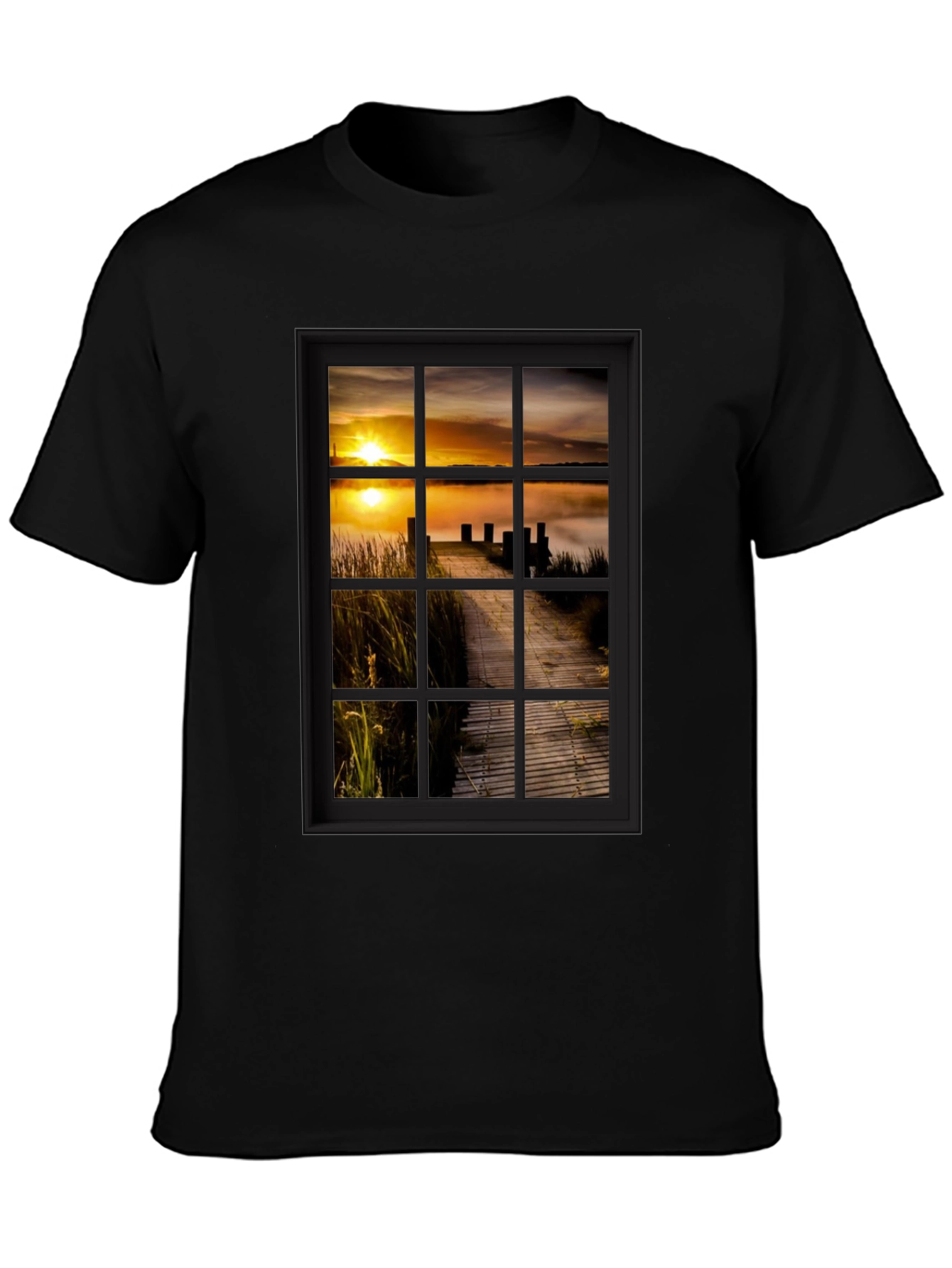 Sunrise Pier Window Graphic Tee - Unique Design!