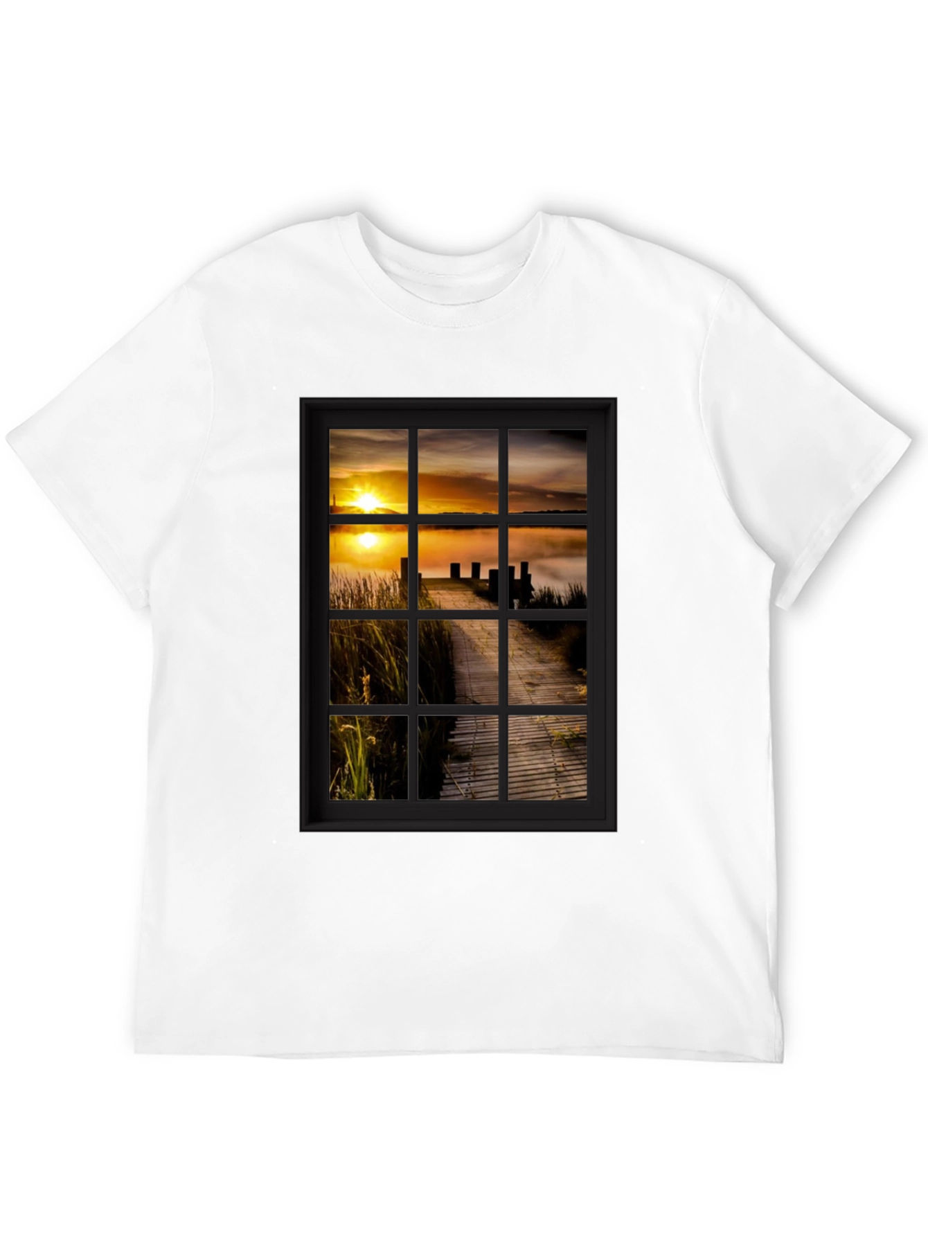 Sunrise Pier Window Graphic Tee - Unique Design!