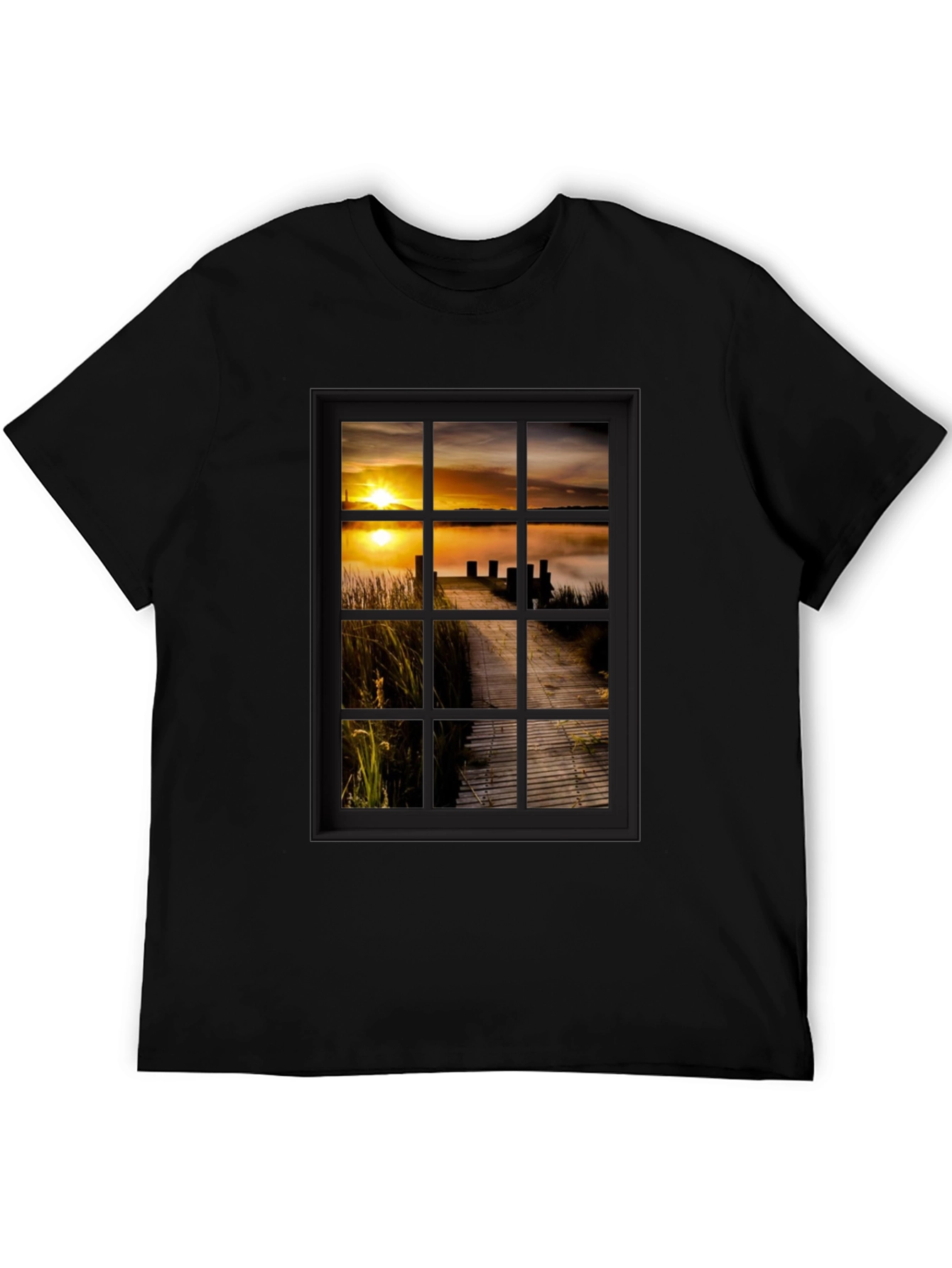 Sunrise Pier Window Graphic Tee - Unique Design!