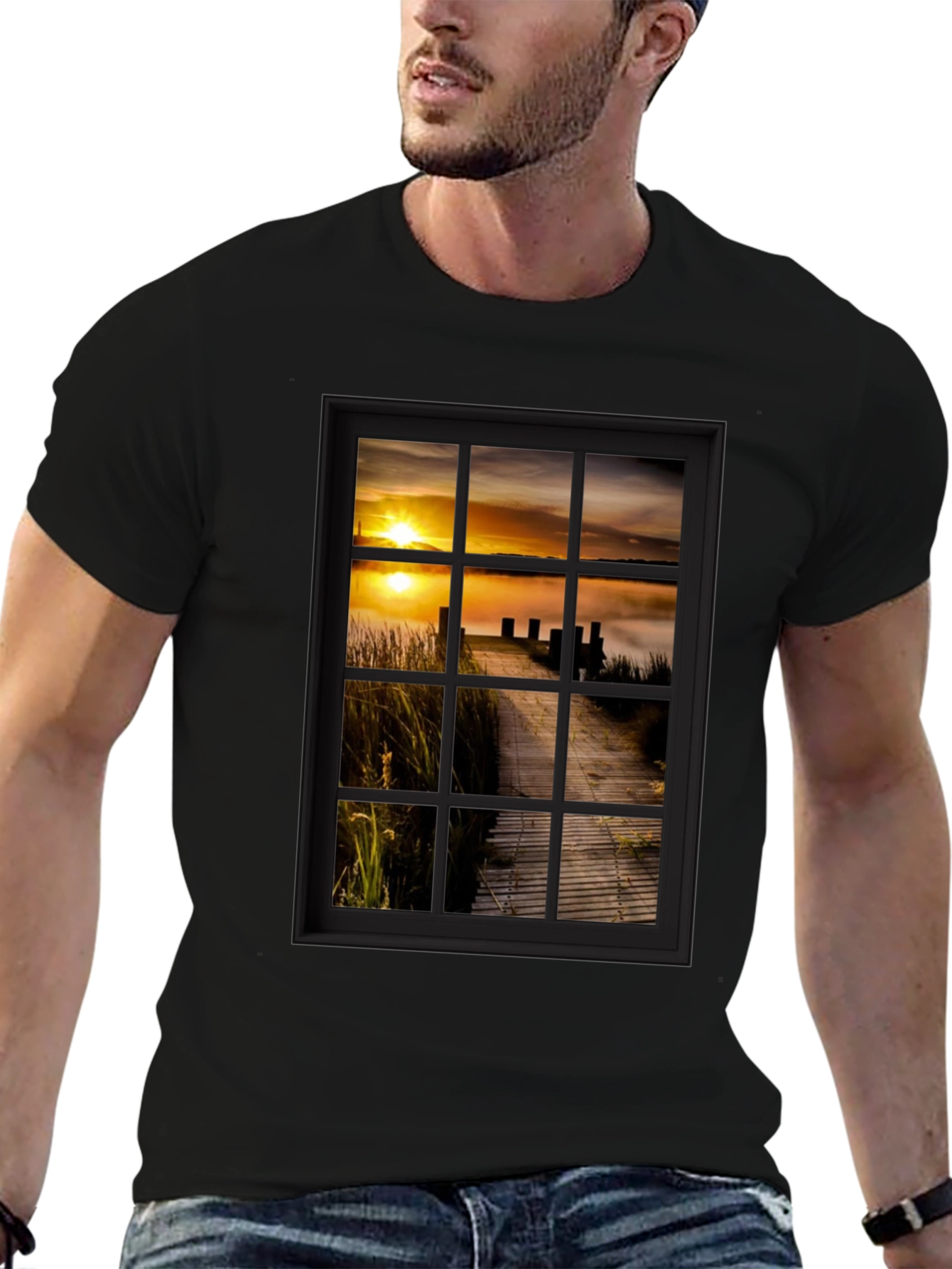 Sunrise Pier Window Graphic Tee - Unique Design!