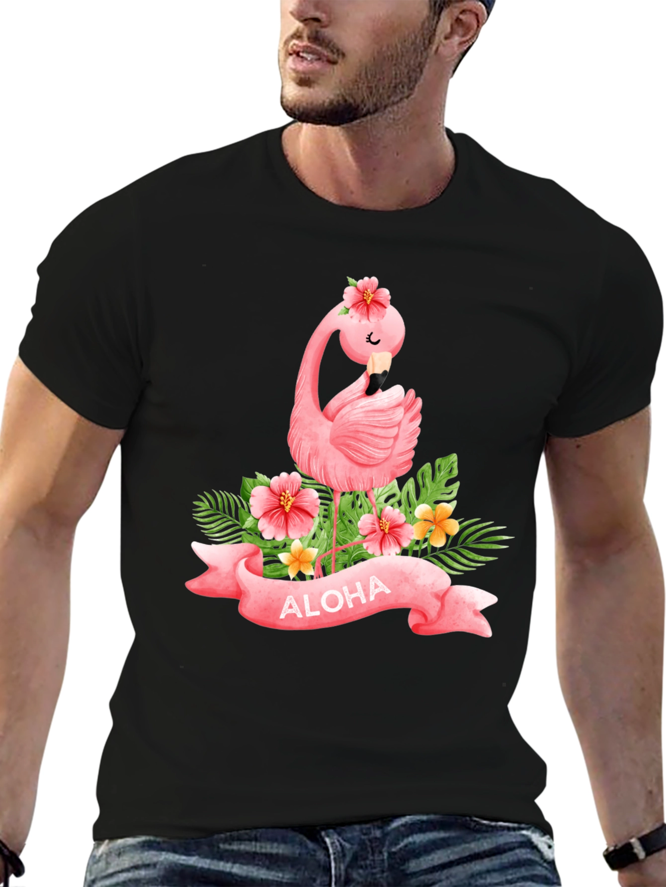 Aloha Flamingo Black T-Shirt
