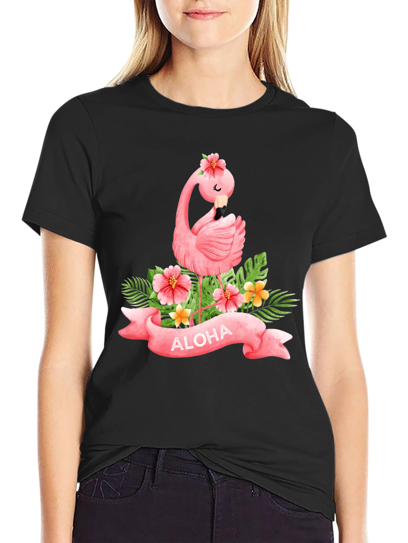 Aloha Flamingo Black T-Shirt