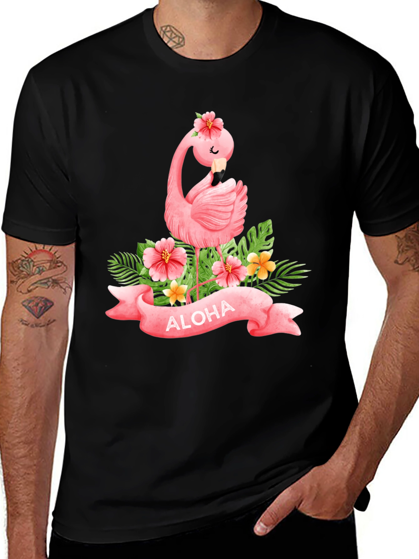 Aloha Flamingo Black T-Shirt
