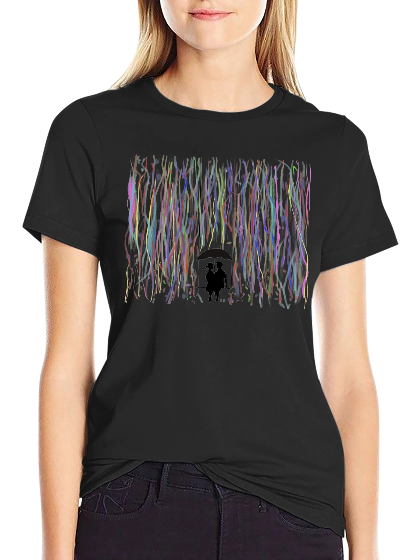 Abstract Couple Silhouette Black T-Shirt