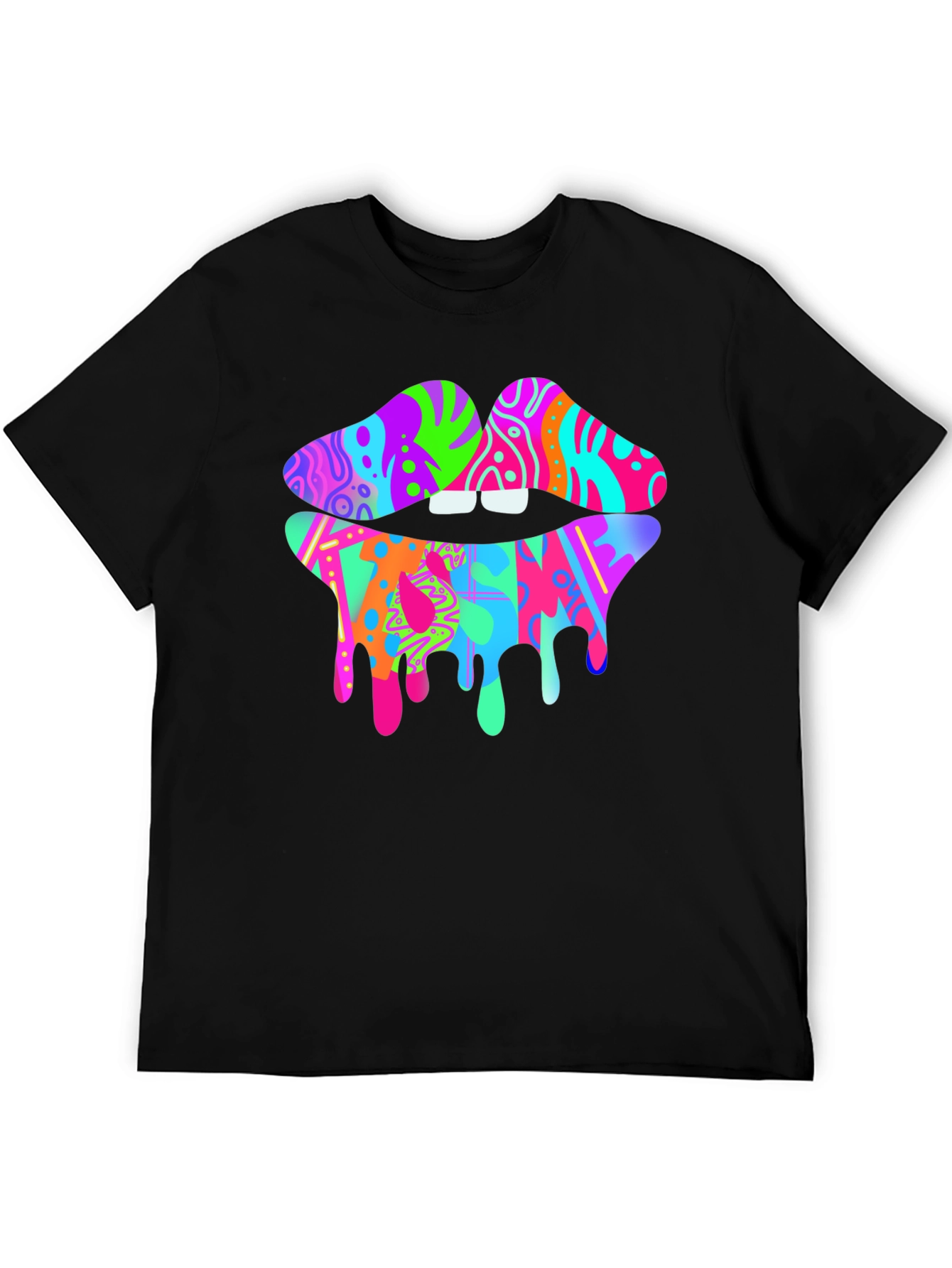 Colorful Dripping Lips Graphic T-Shirt - Unique Fashion Tee