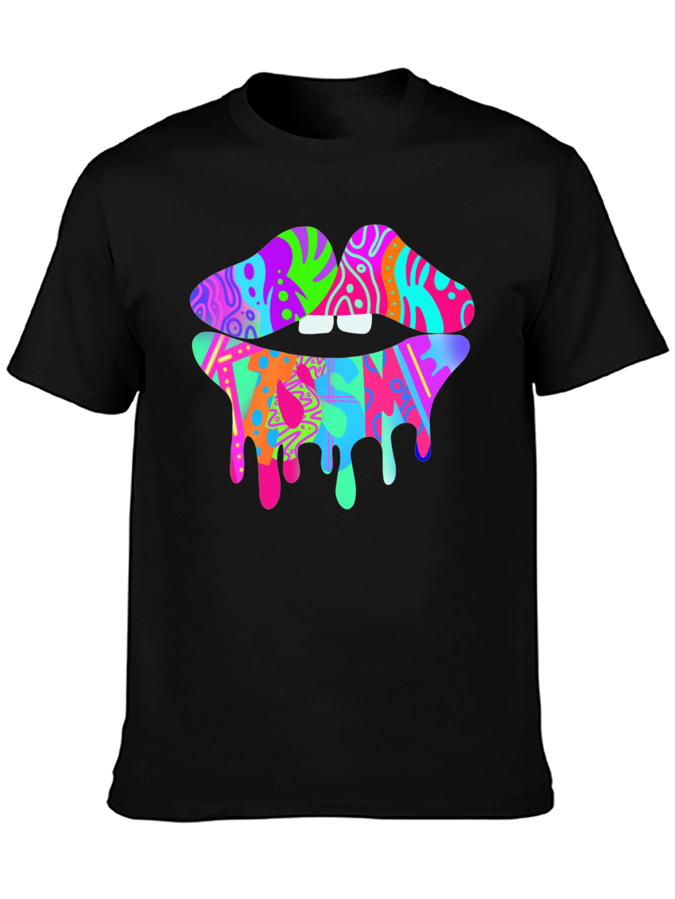 Colorful Dripping Lips Graphic T-Shirt - Unique Fashion Tee