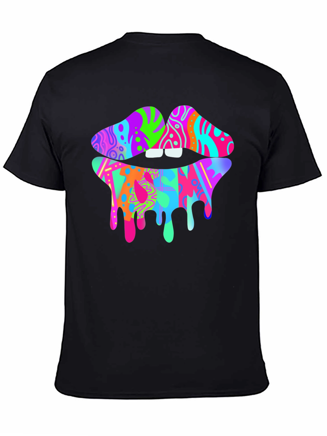 Colorful Dripping Lips Graphic T-Shirt - Unique Fashion Tee