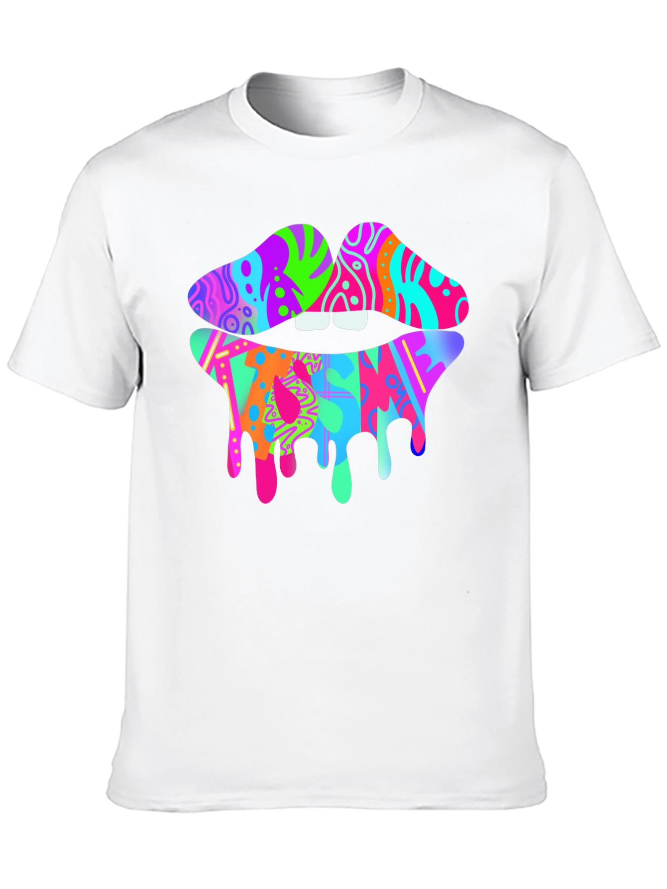 Colorful Dripping Lips Graphic T-Shirt - Unique Fashion Tee
