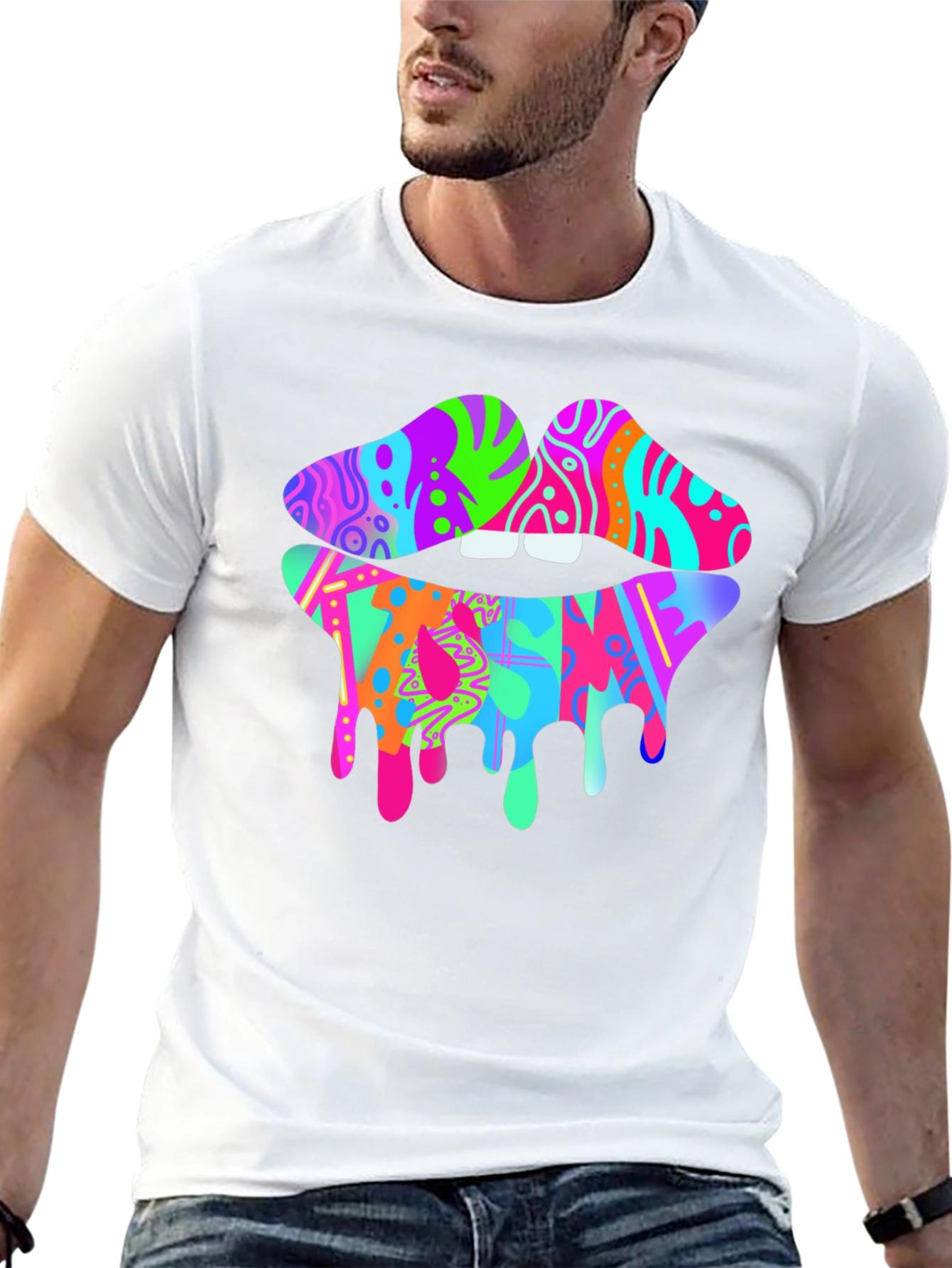 Colorful Dripping Lips Graphic T-Shirt - Unique Fashion Tee