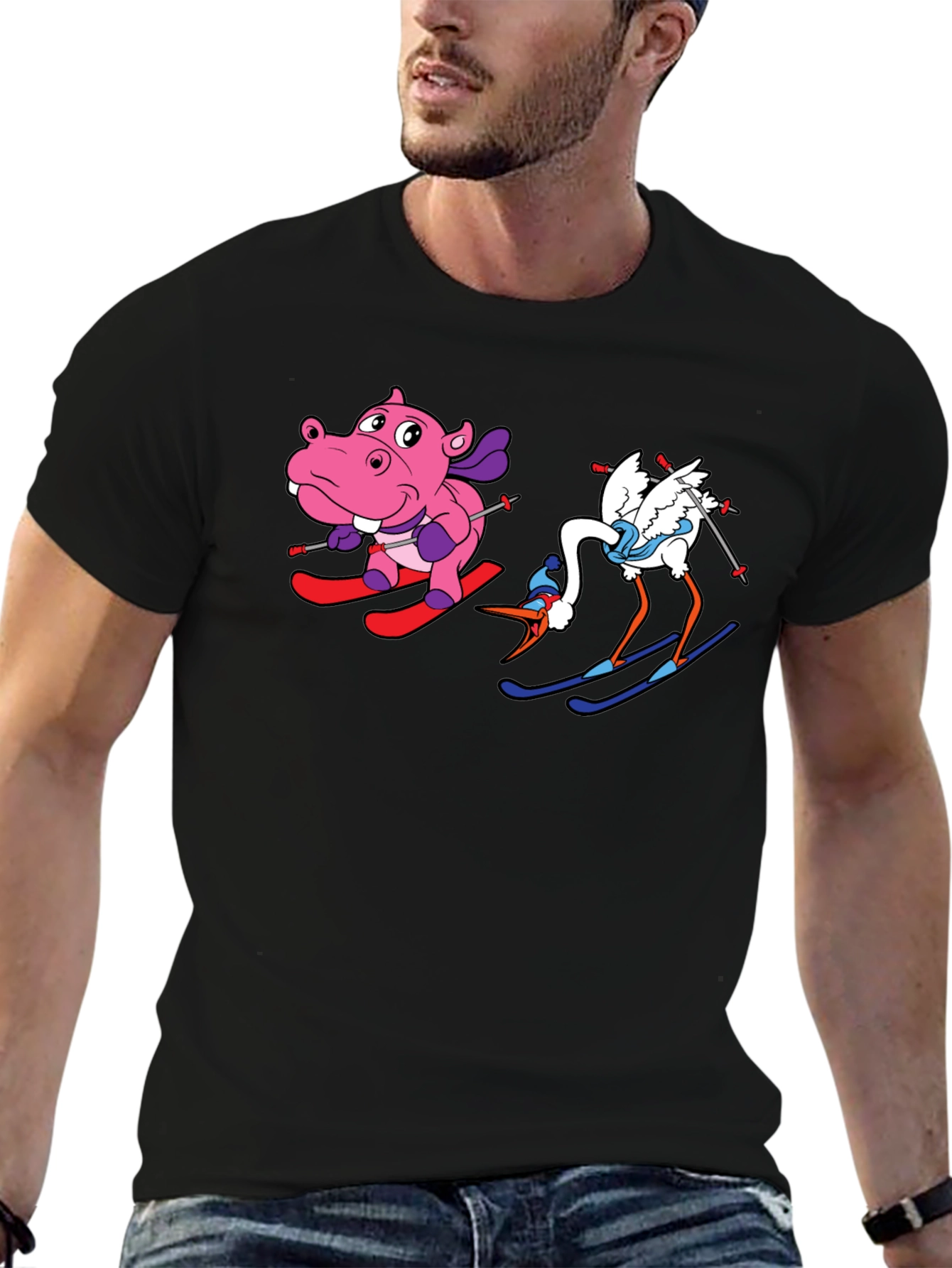 Skiing Animals Graphic T-Shirt