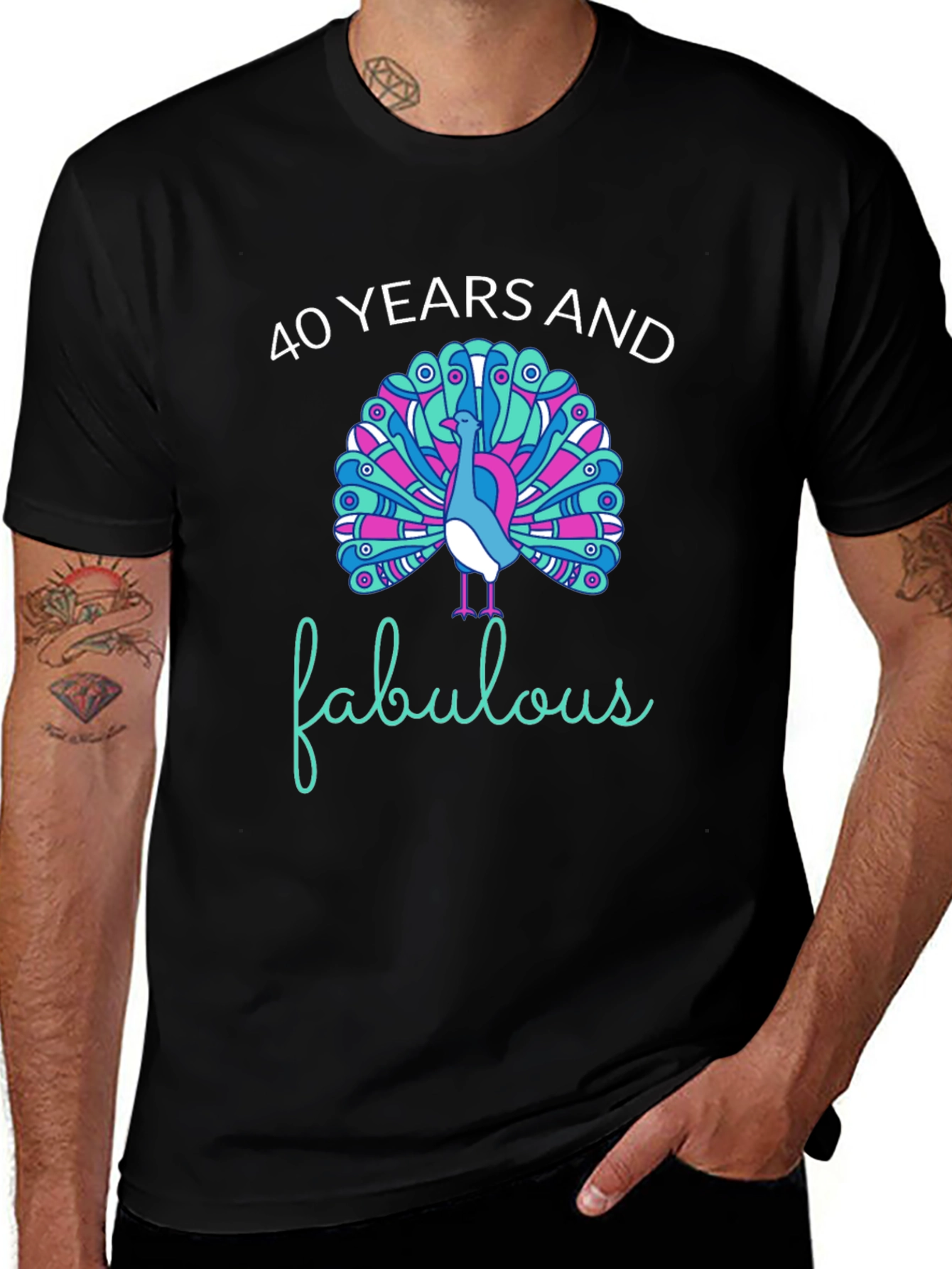 40 Years and Fabulous Peacock Graphic T-Shirt