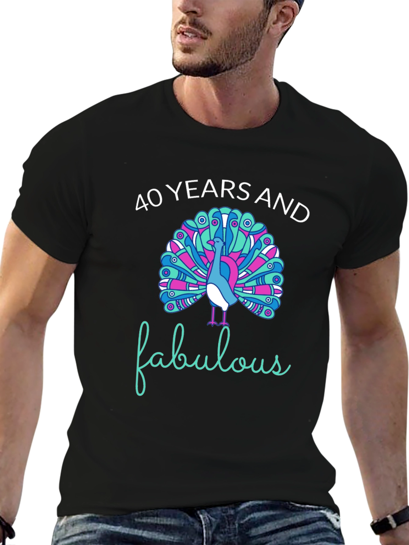 40 Years and Fabulous Peacock Graphic T-Shirt