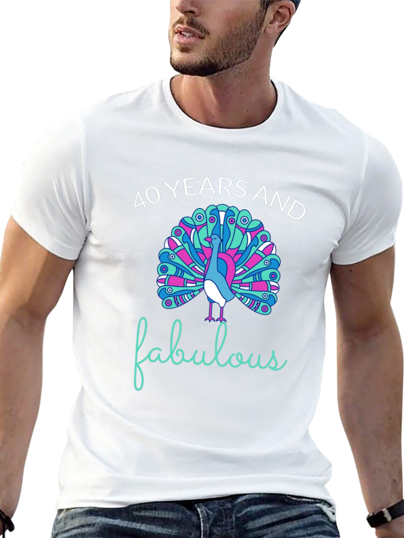 40 Years and Fabulous Peacock Graphic T-Shirt