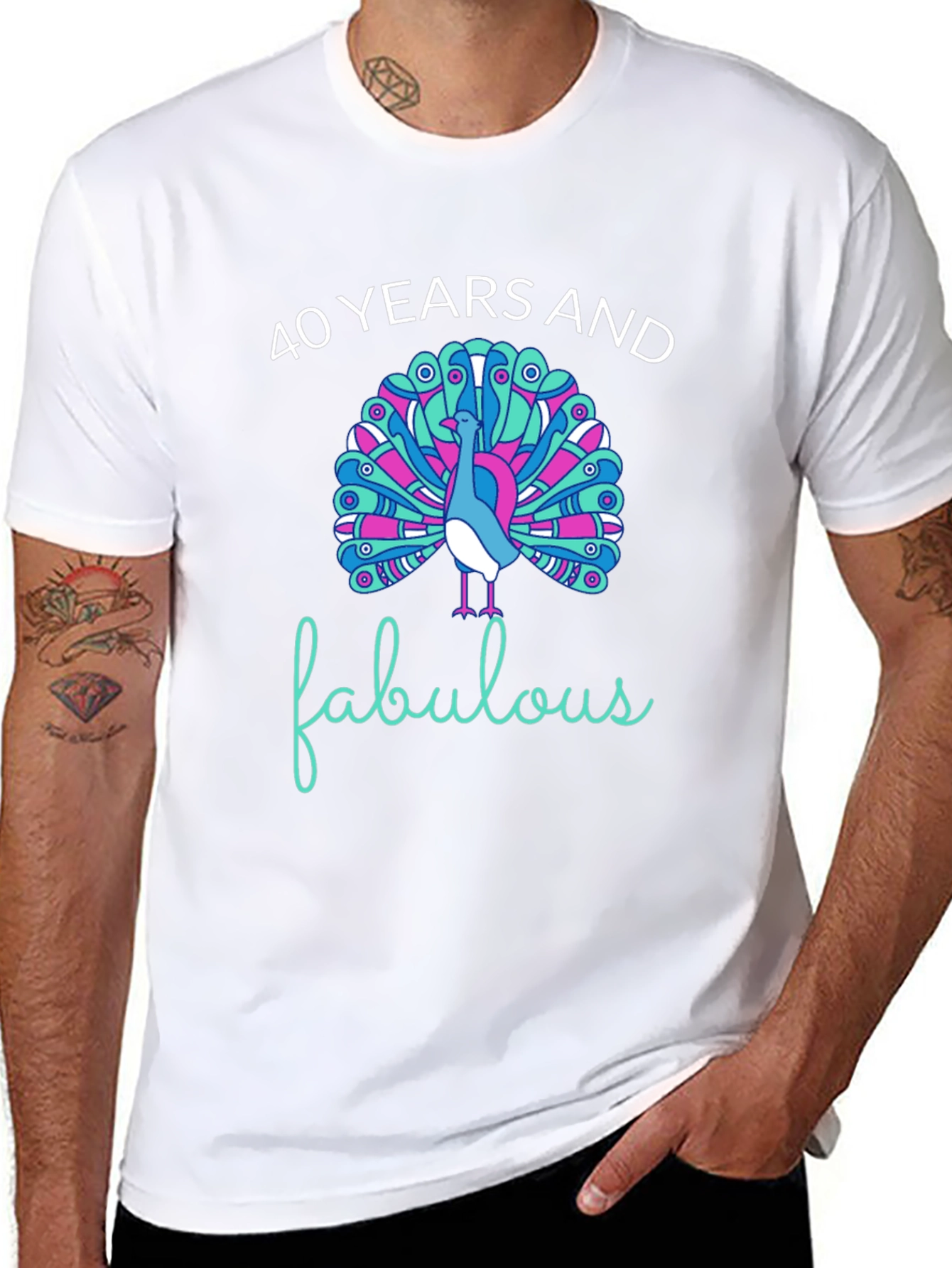 40 Years and Fabulous Peacock Graphic T-Shirt