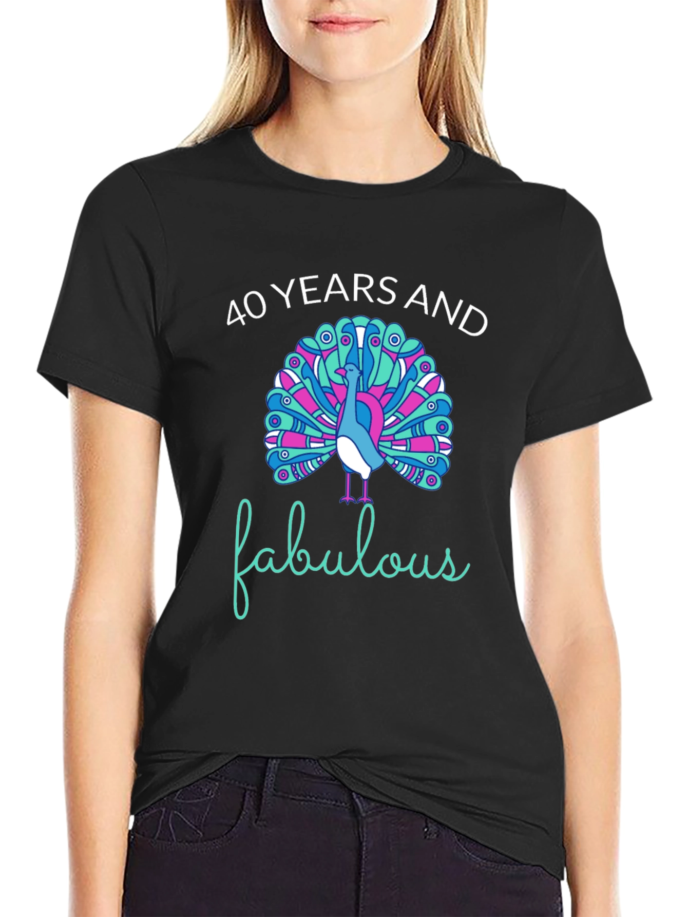 40 Years and Fabulous Peacock Graphic T-Shirt