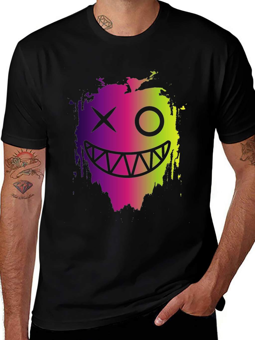 Cool Monster Face Graphic Black T-Shirt