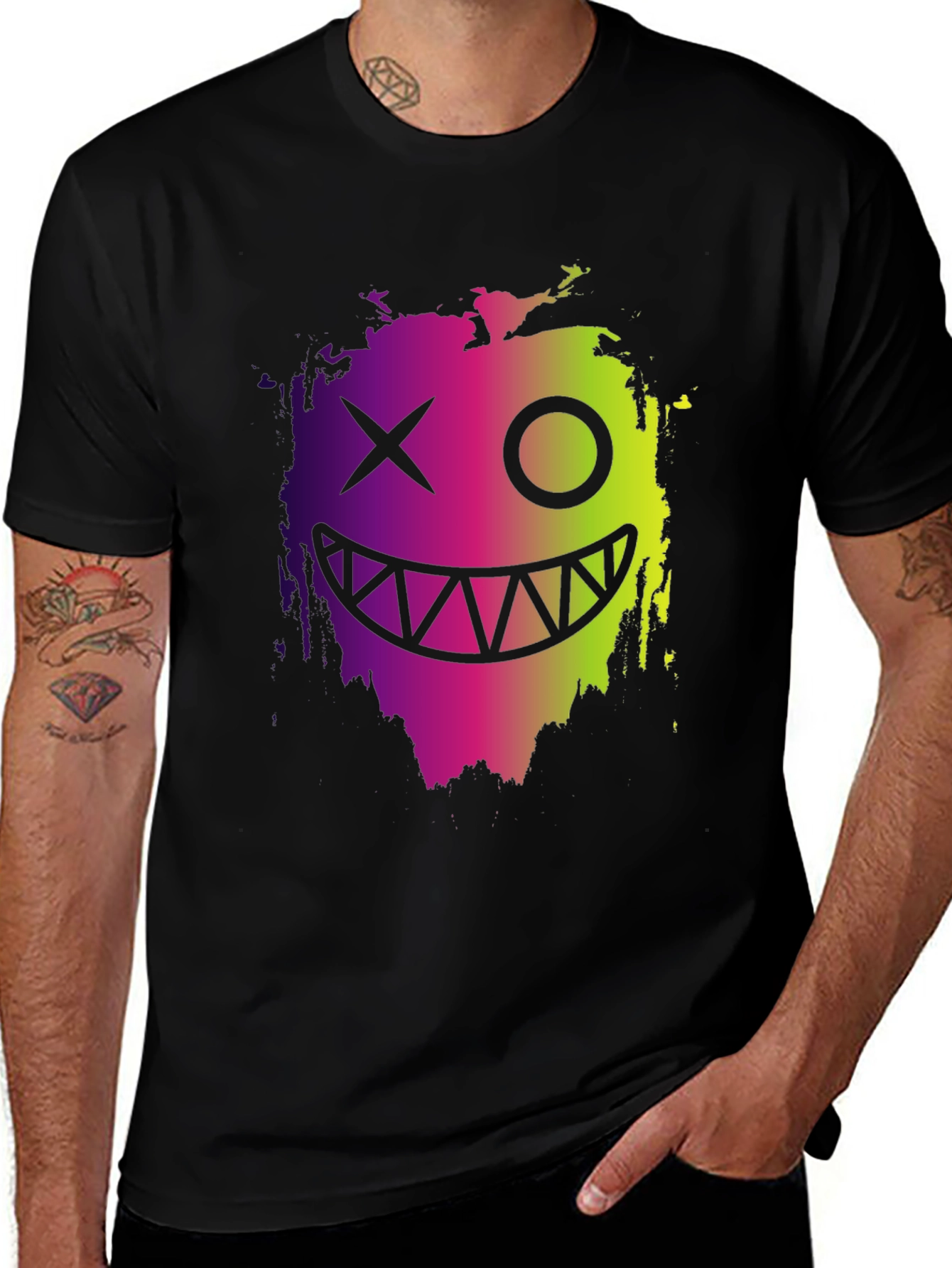 Cool Monster Face Graphic Black T-Shirt