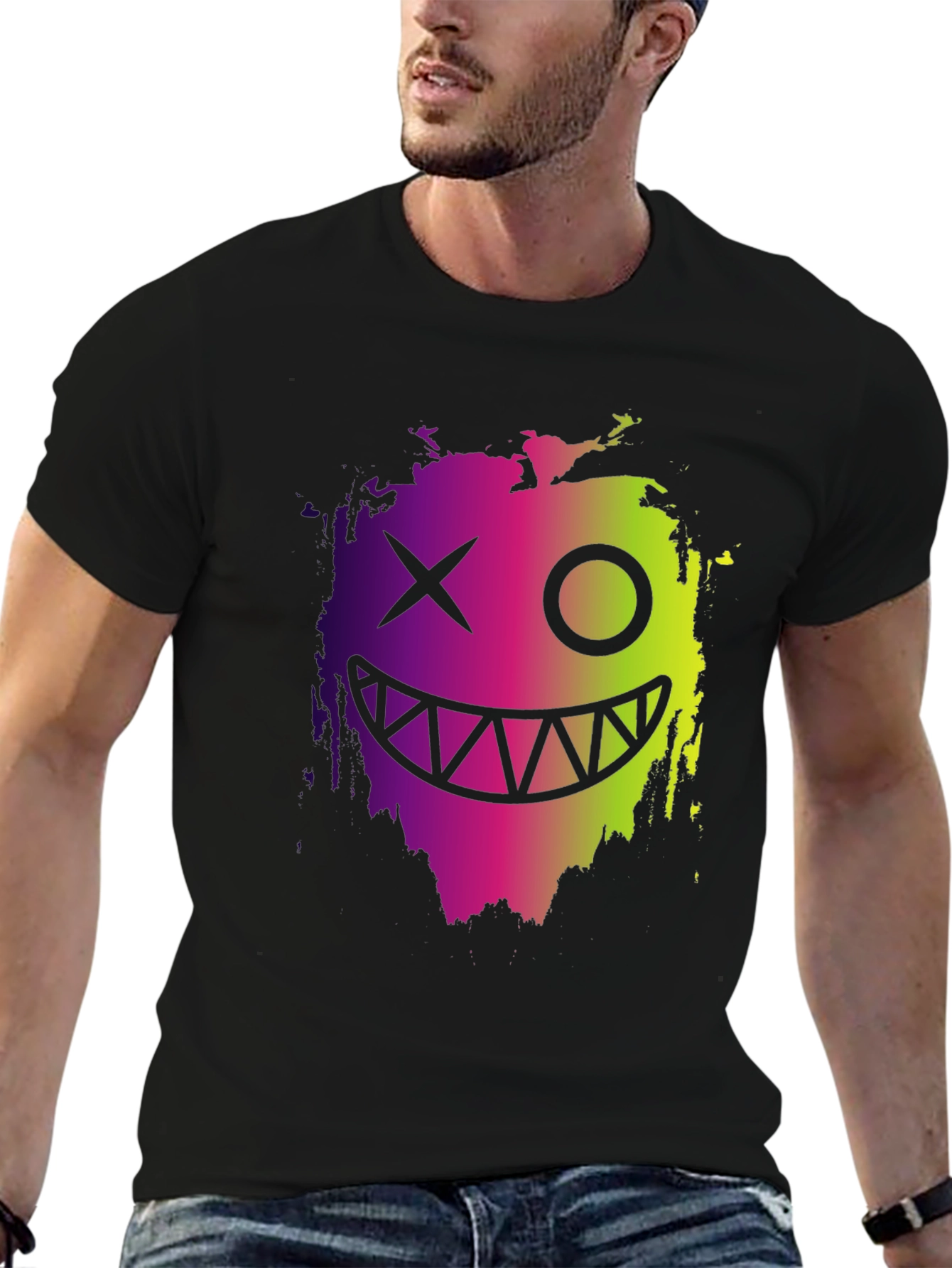 Cool Monster Face Graphic Black T-Shirt