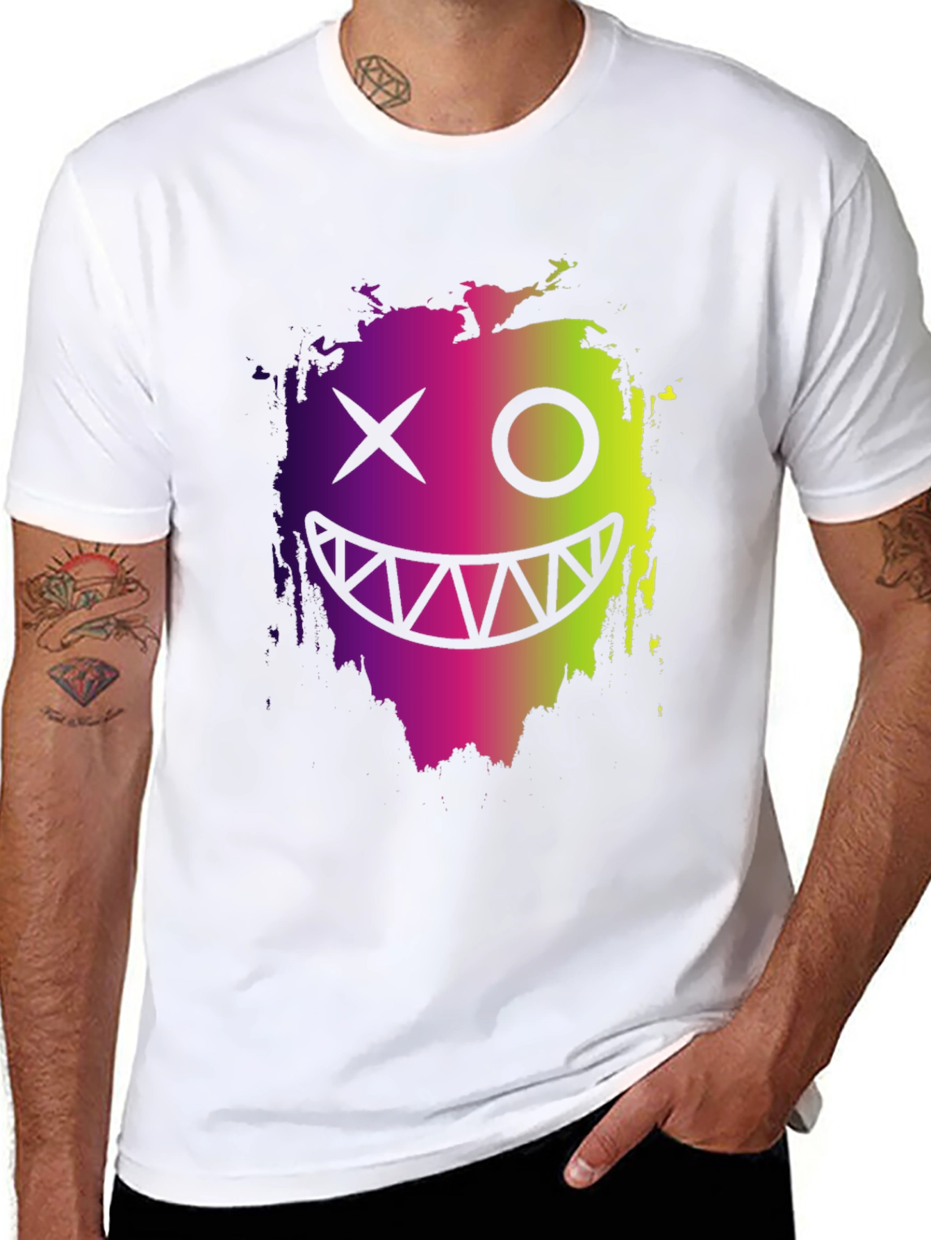 Cool Monster Face Graphic Black T-Shirt
