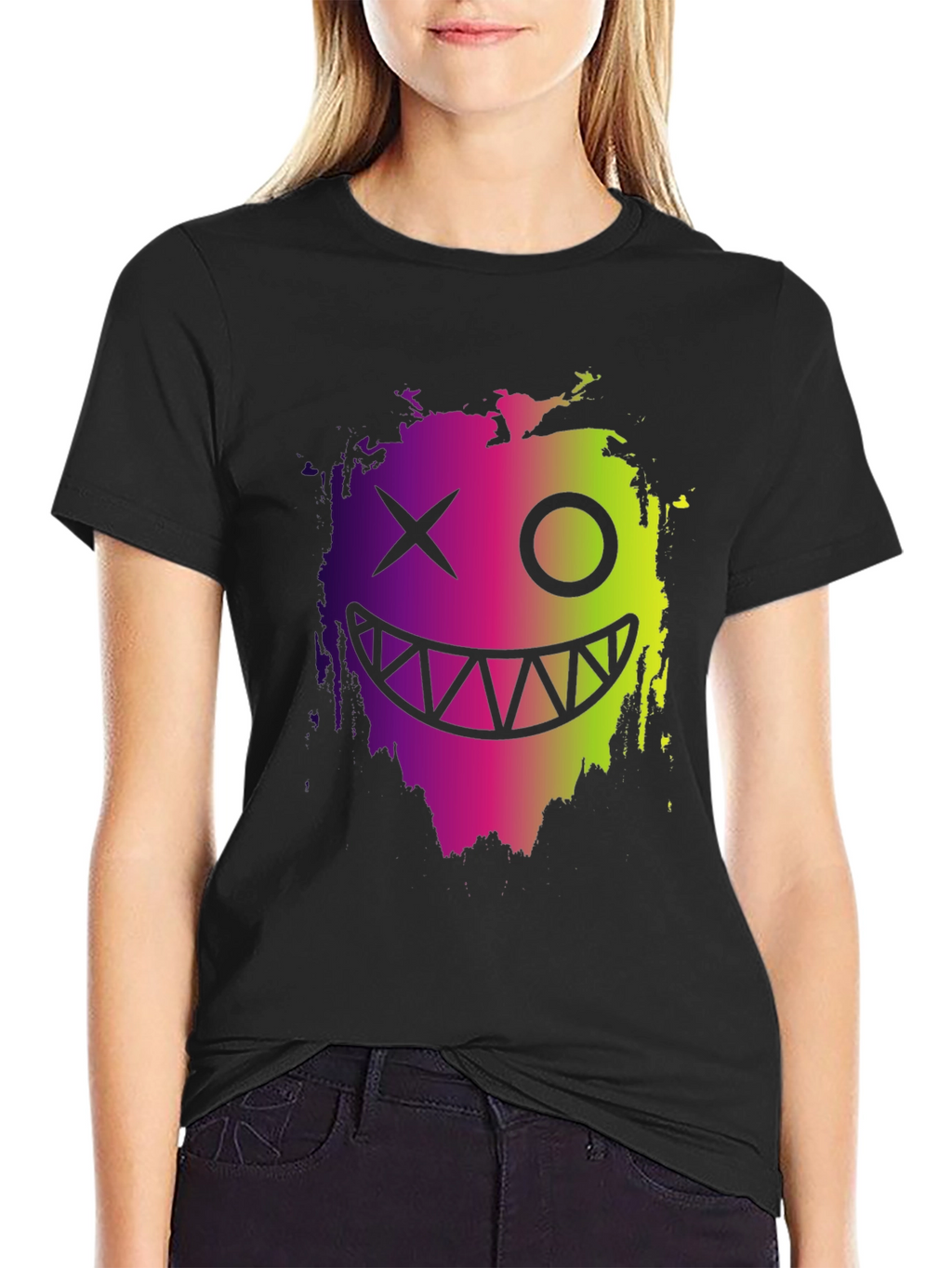 Cool Monster Face Graphic Black T-Shirt