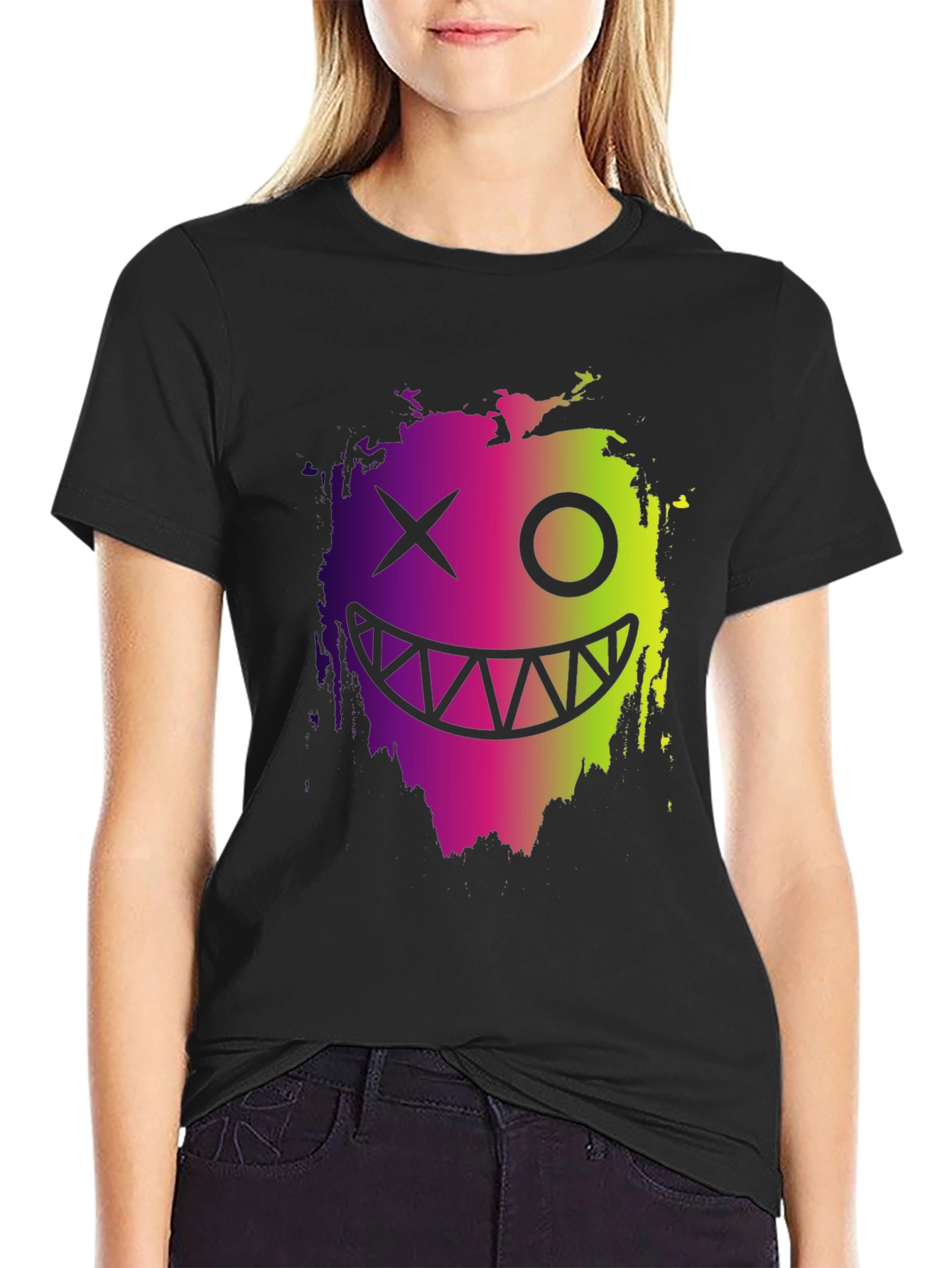 Cool Monster Face Graphic Black T-Shirt