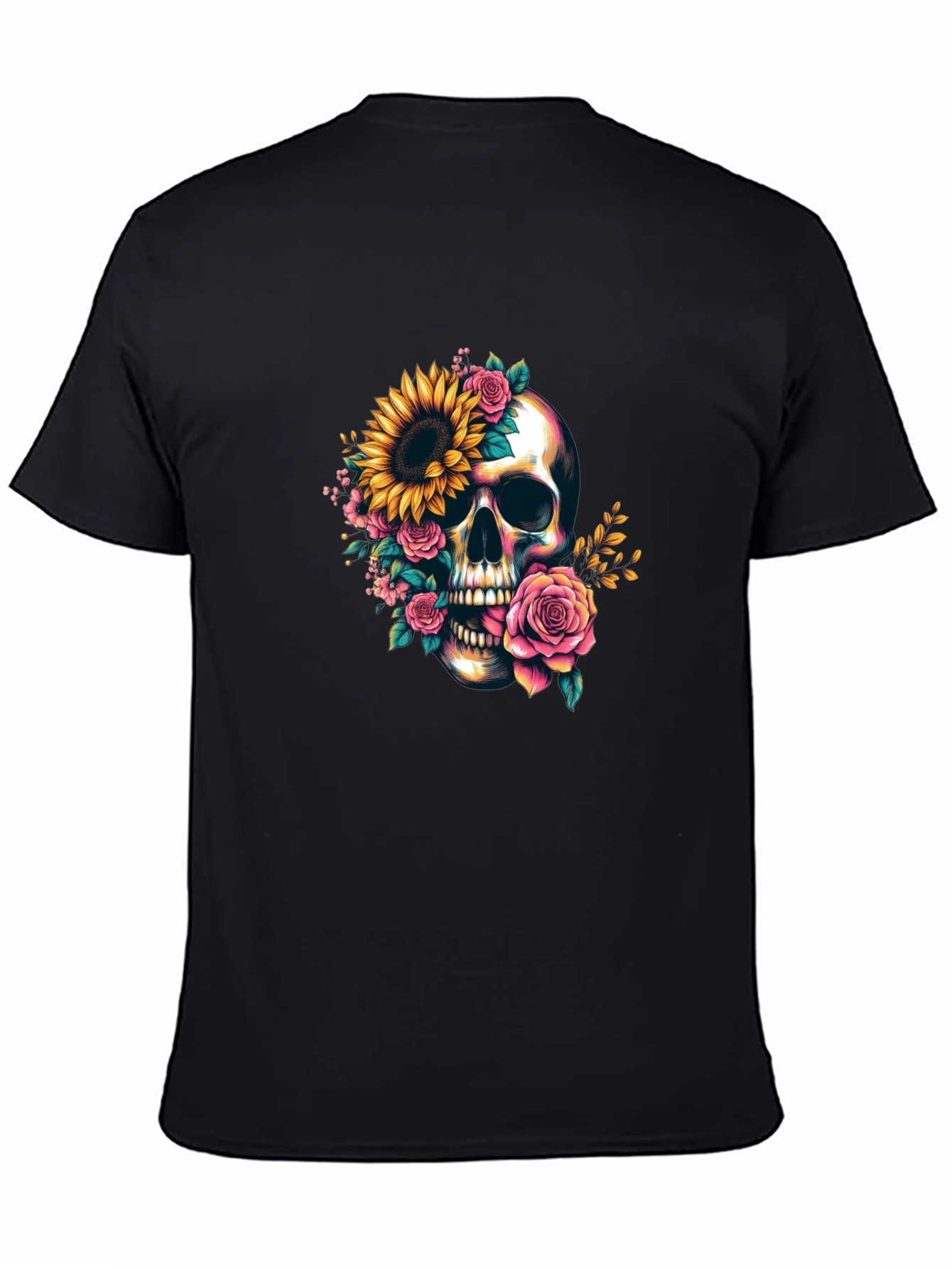 Floral Skull Graphic Tee - Dark Casual Style