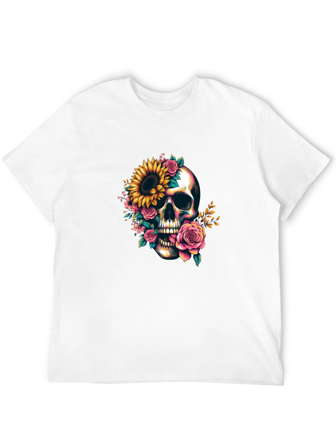Floral Skull Graphic Tee - Dark Casual Style