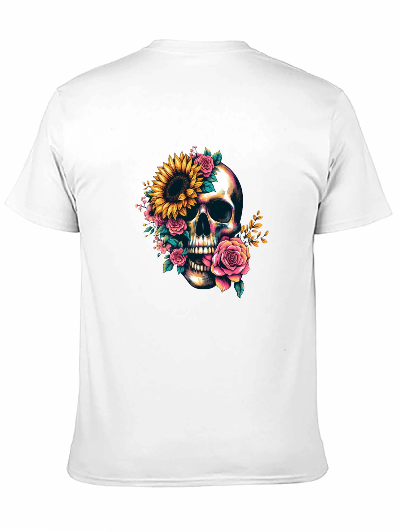 Floral Skull Graphic Tee - Dark Casual Style