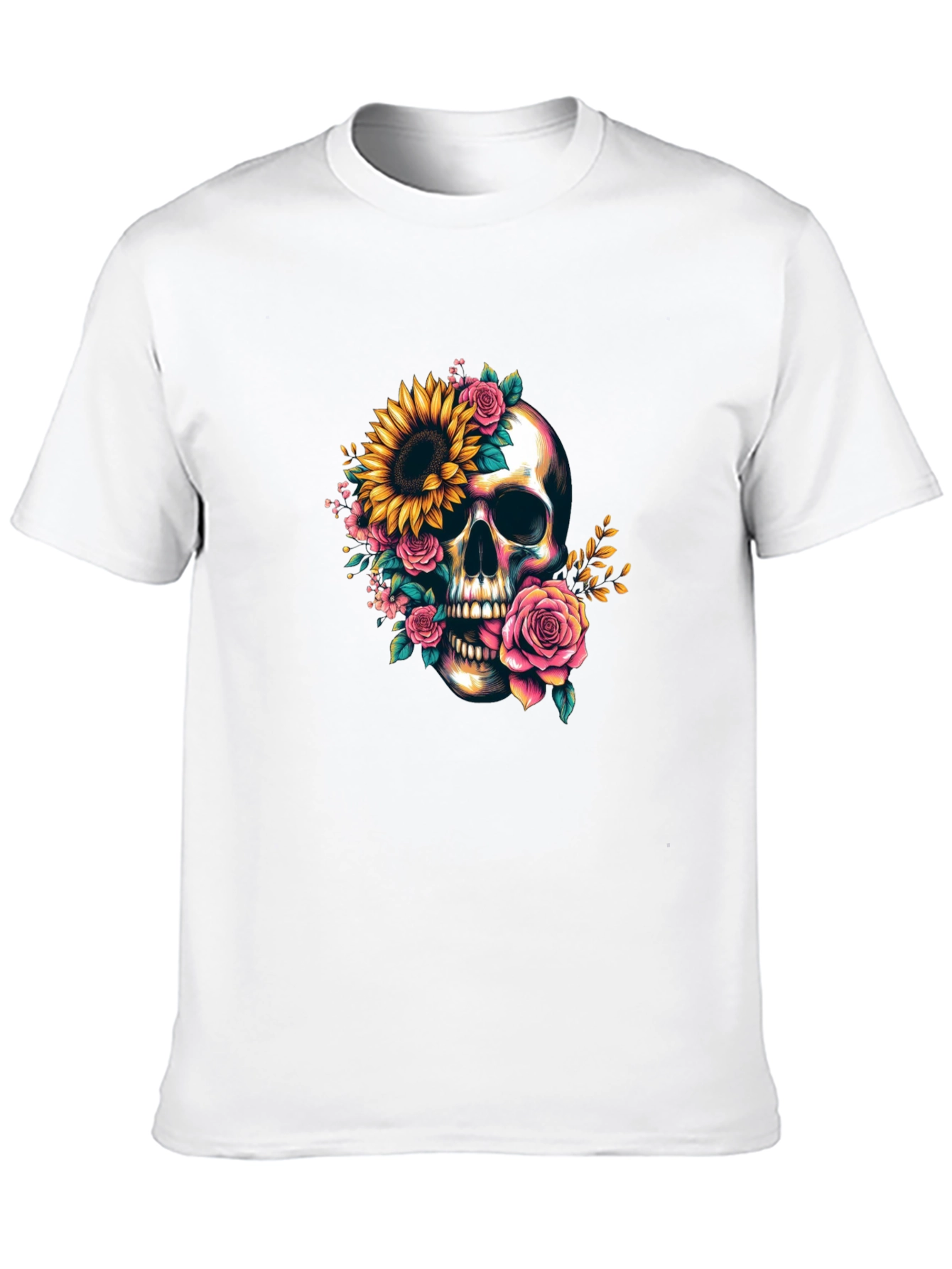 Floral Skull Graphic Tee - Dark Casual Style