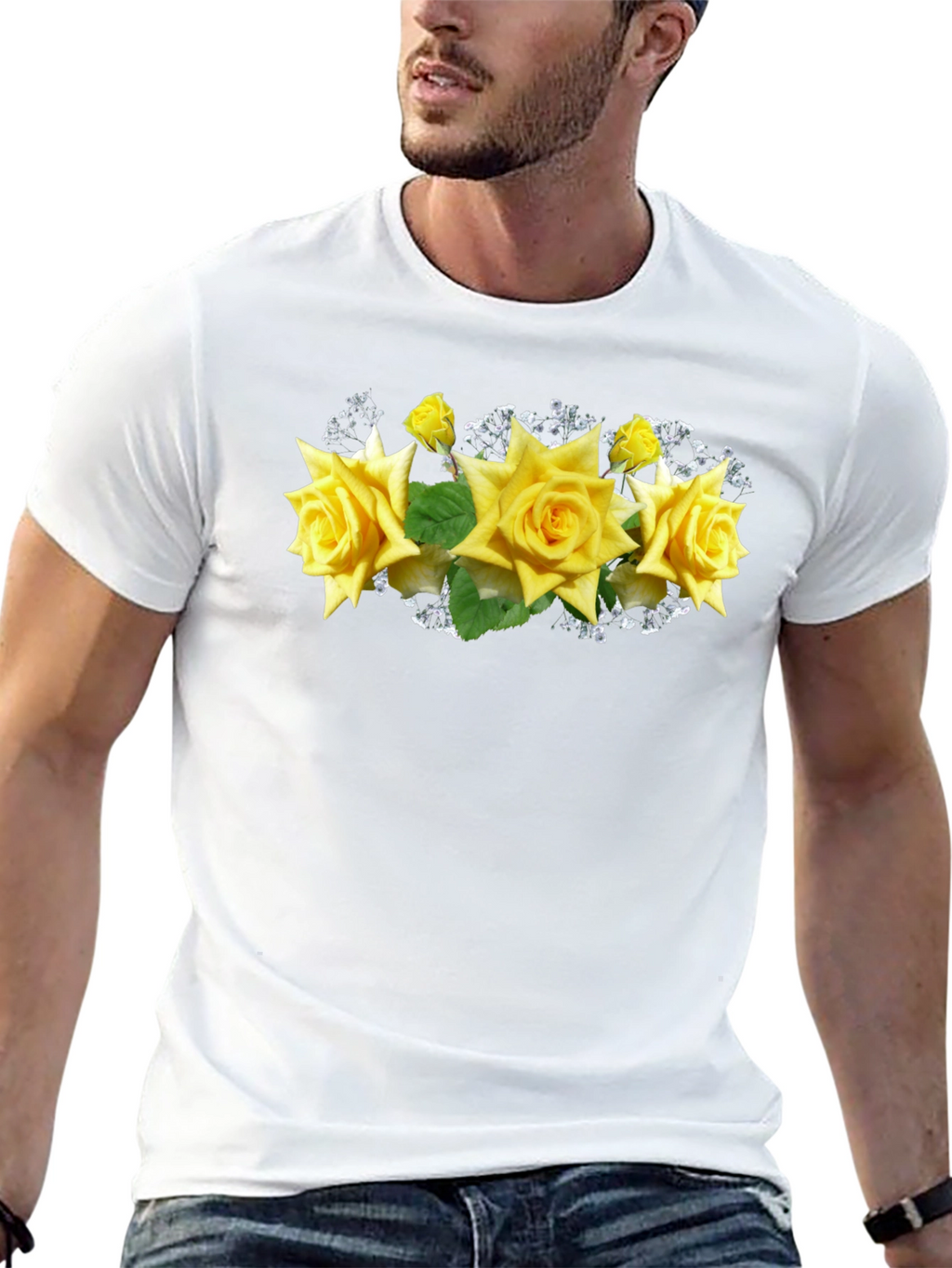 Black Tee with Floral Rose Graphic