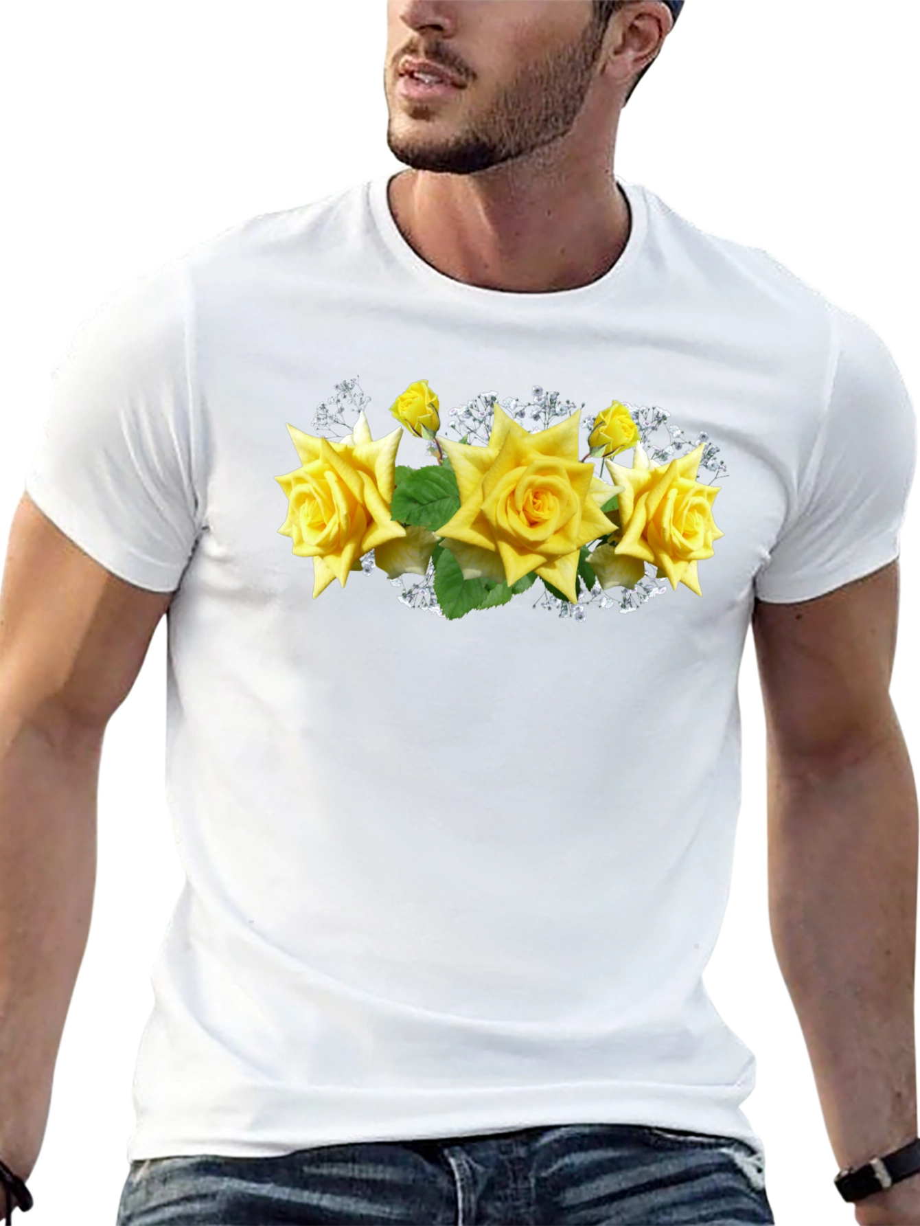 Black Tee with Floral Rose Graphic