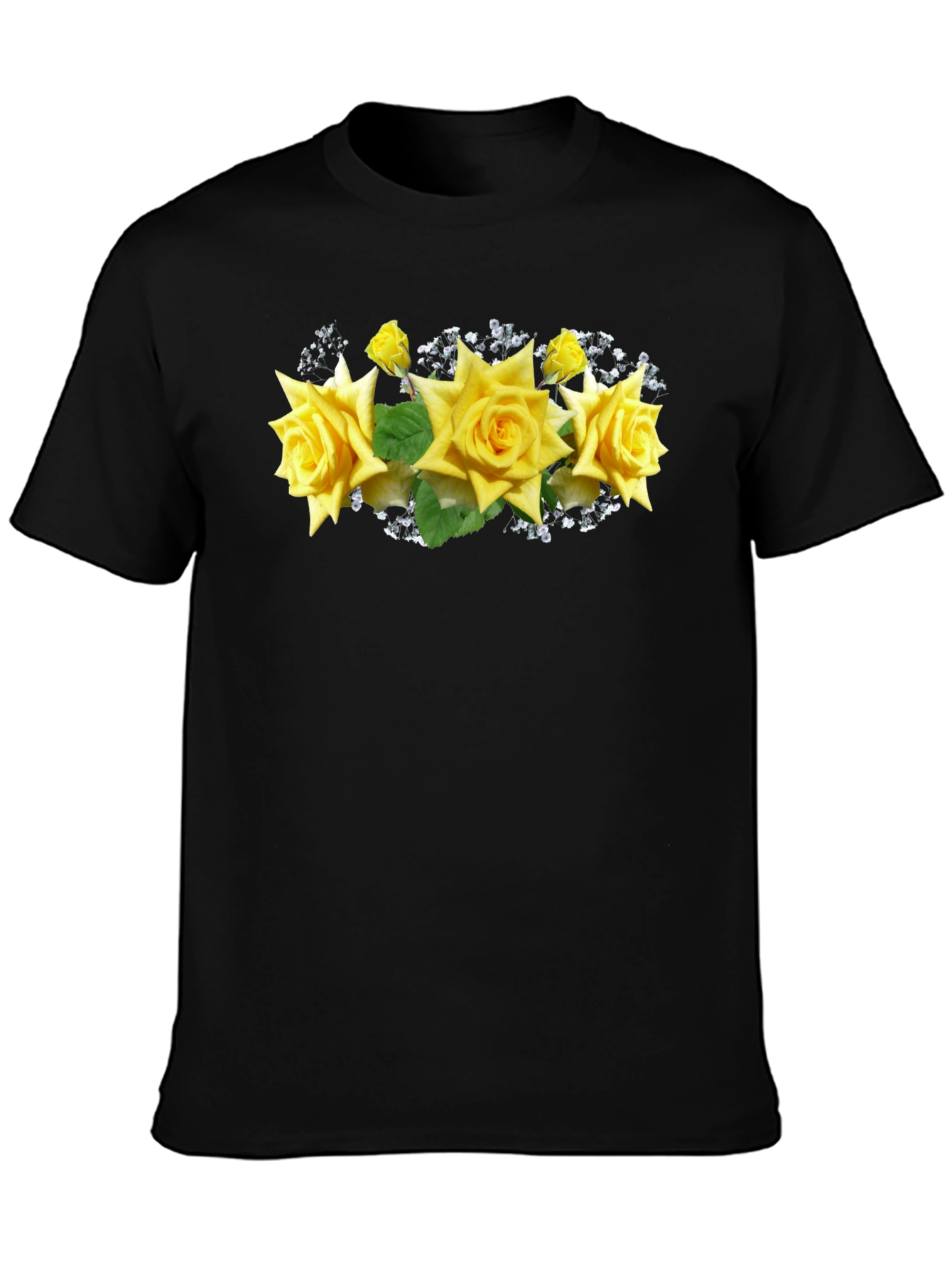Black Tee with Floral Rose Graphic