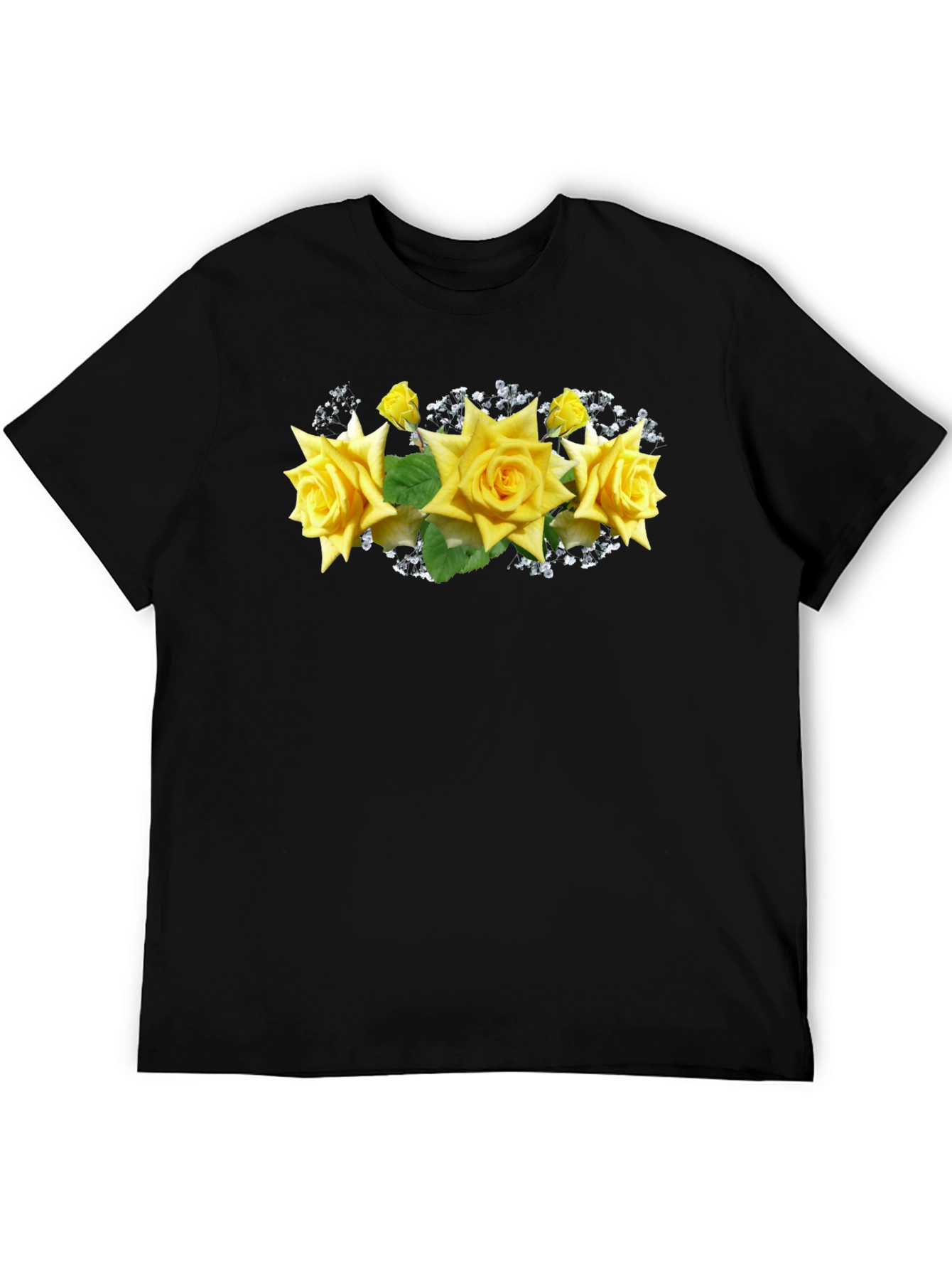 Black Tee with Floral Rose Graphic