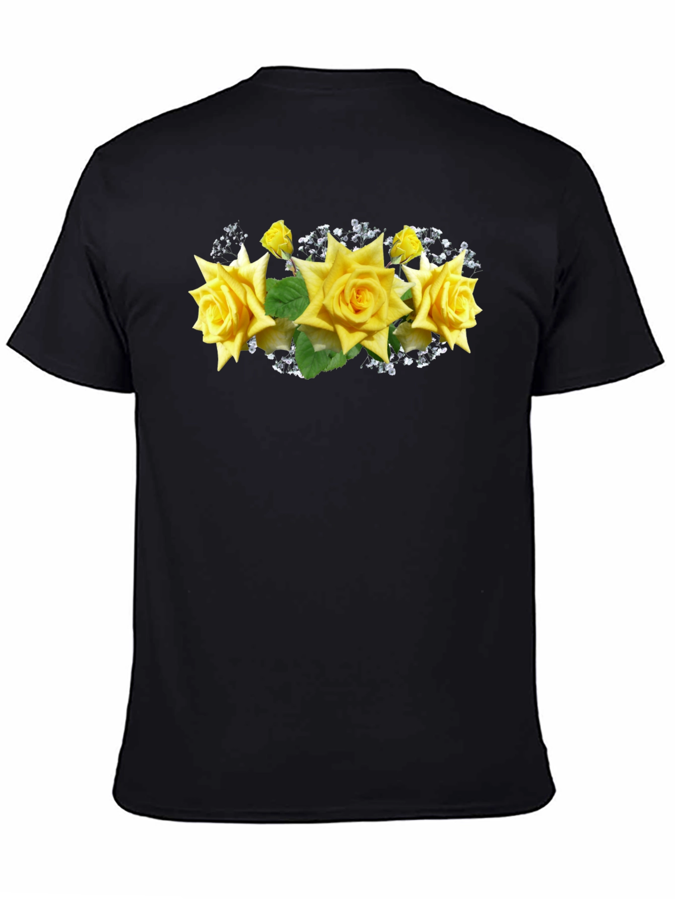 Black Tee with Floral Rose Graphic