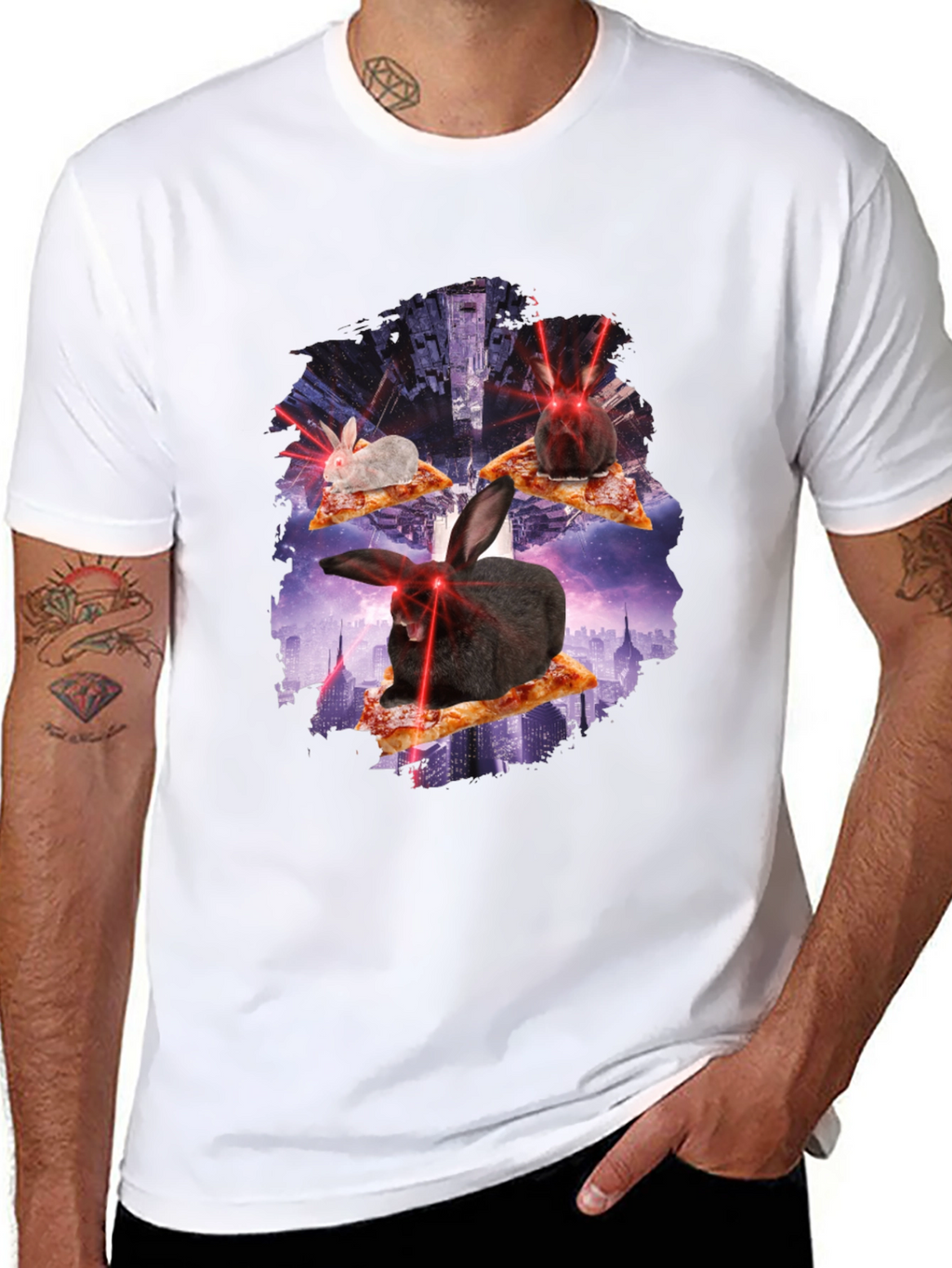 Pizza Bunny Laser Eyes Graphic Tee