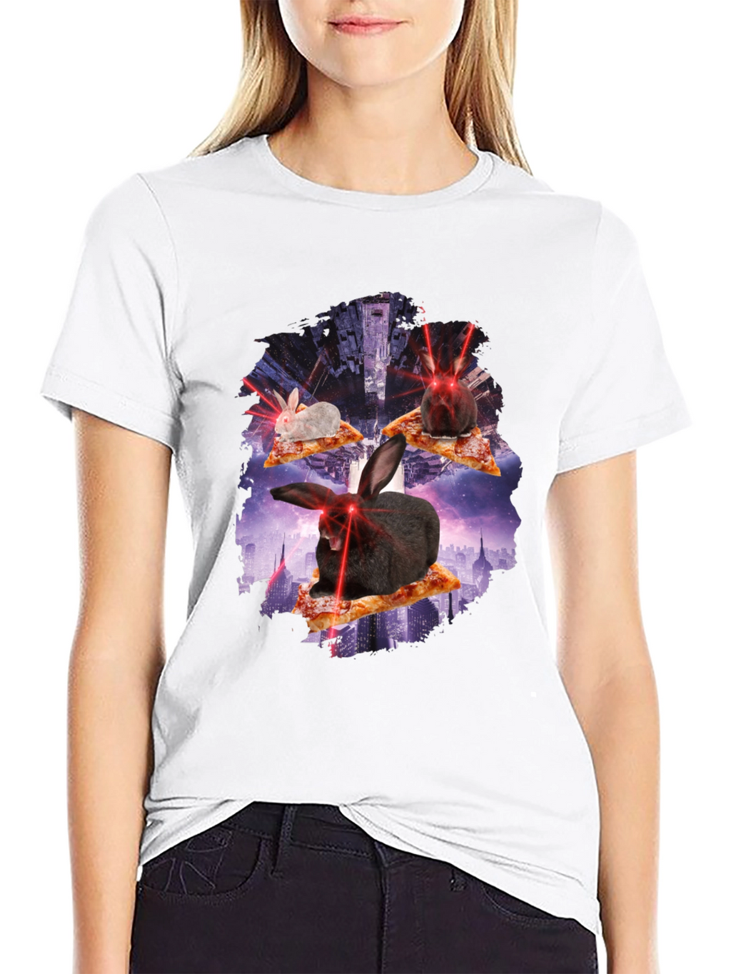 Pizza Bunny Laser Eyes Graphic Tee