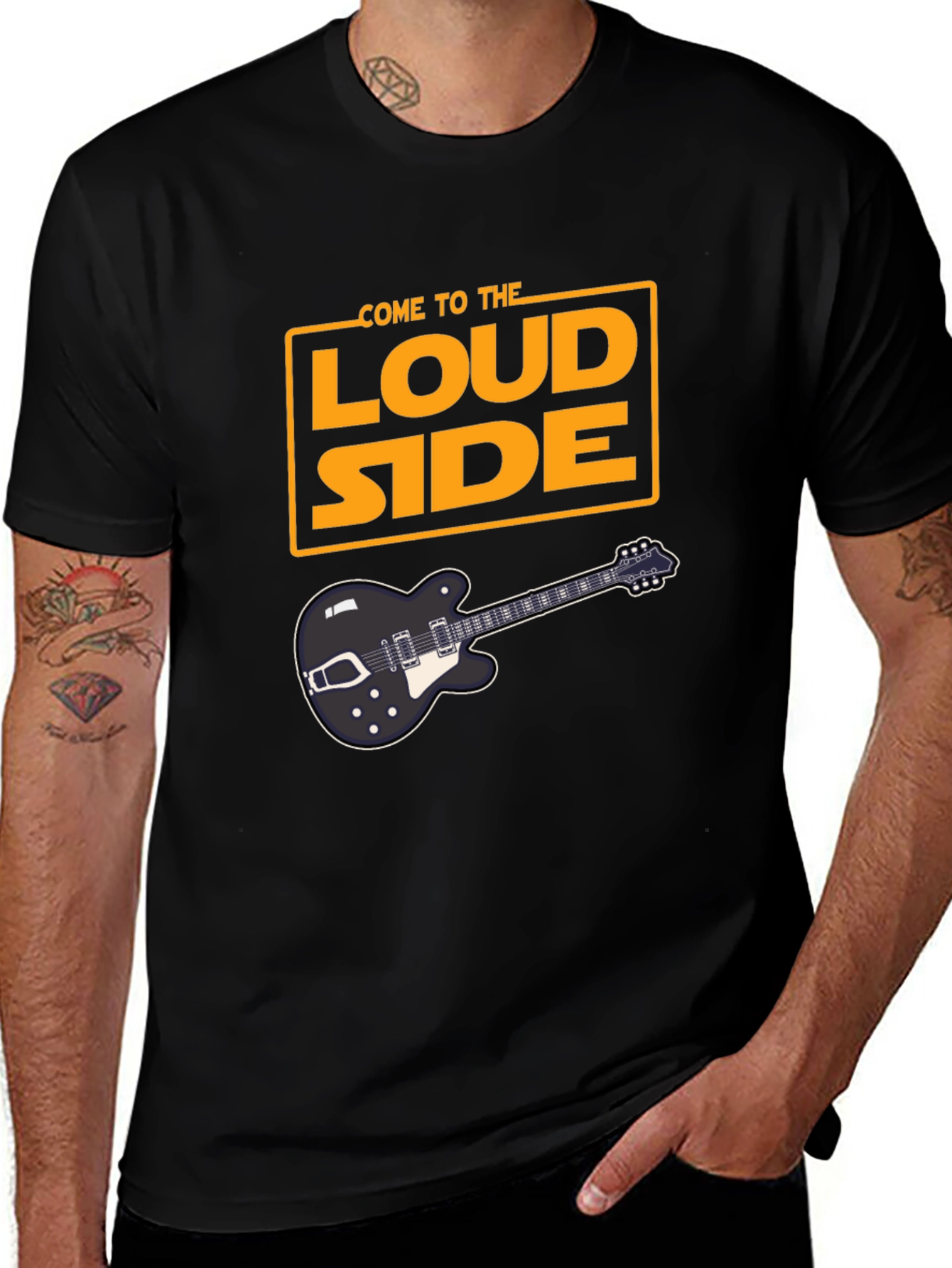 Come To The Loud Side T-Shirt - Black Guitar Tee
