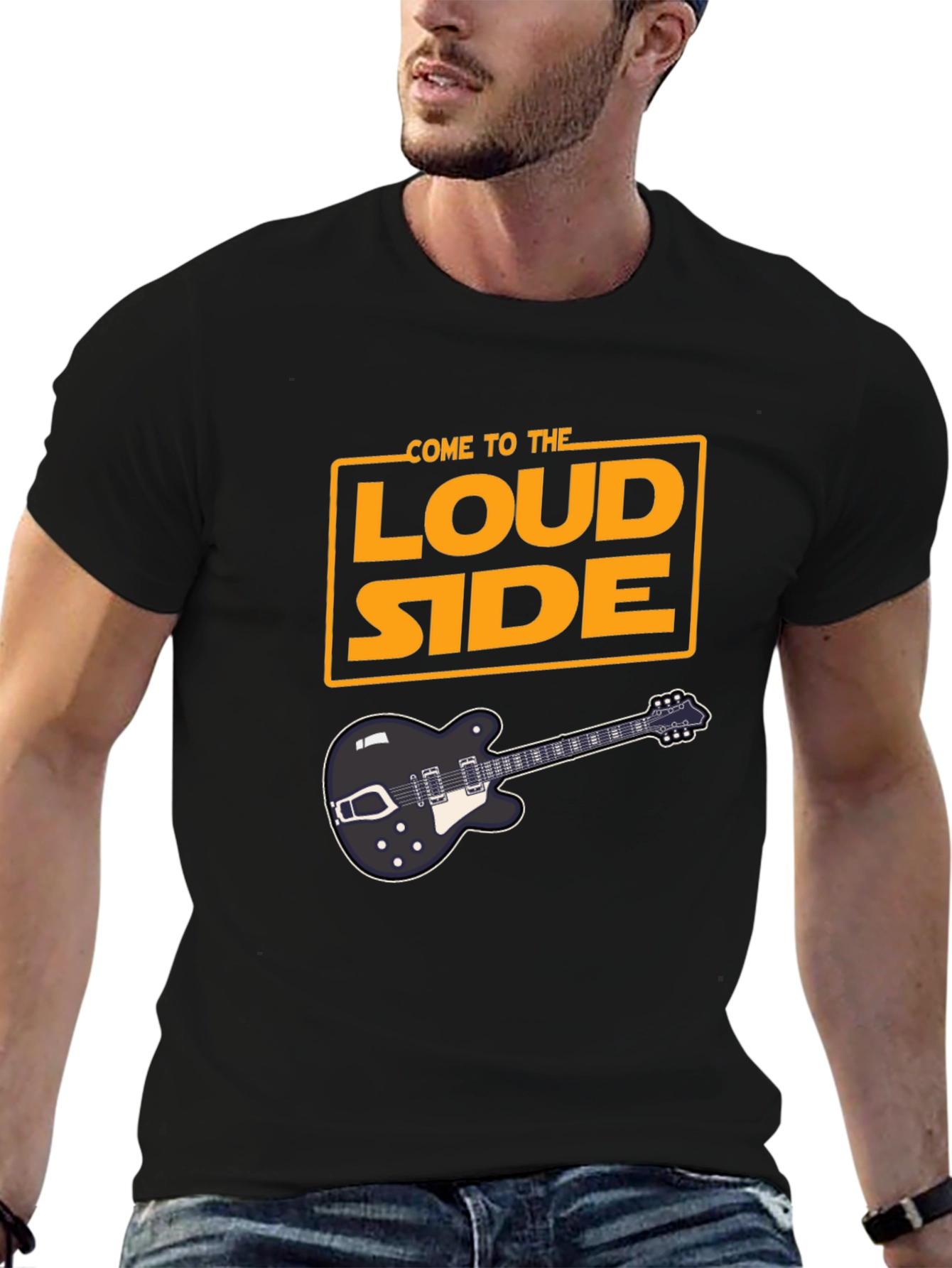 Come To The Loud Side T-Shirt - Black Guitar Tee