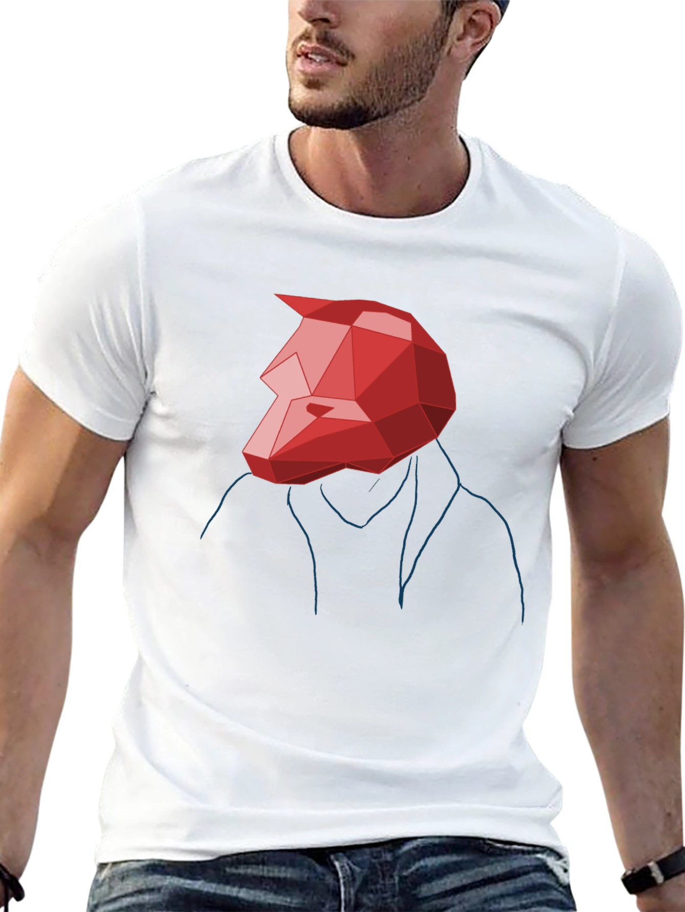 Abstract Geometric Red Wolf Graphic Tee